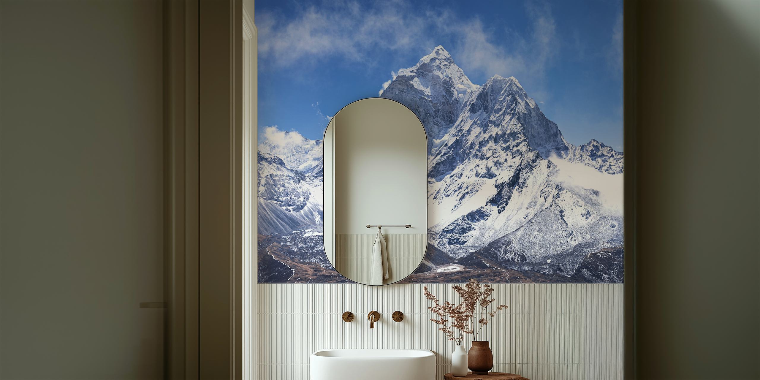 Mountain wallpaper in a living room