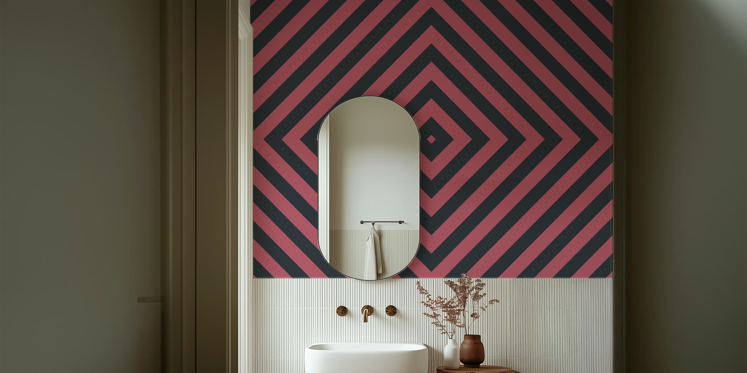 Black Brick Concentric Squares wallpaper design