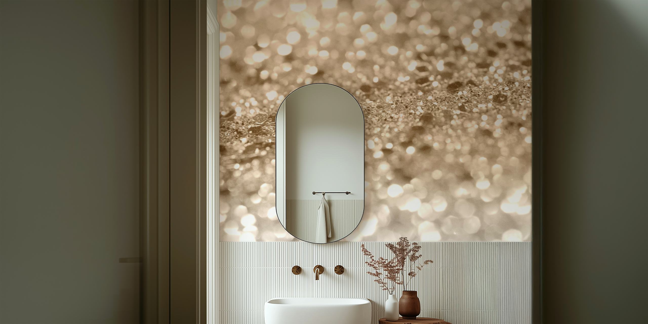 Τοιχογραφία τοίχου με χρυσή υφή glitter για κομψή εσωτερική διακόσμηση