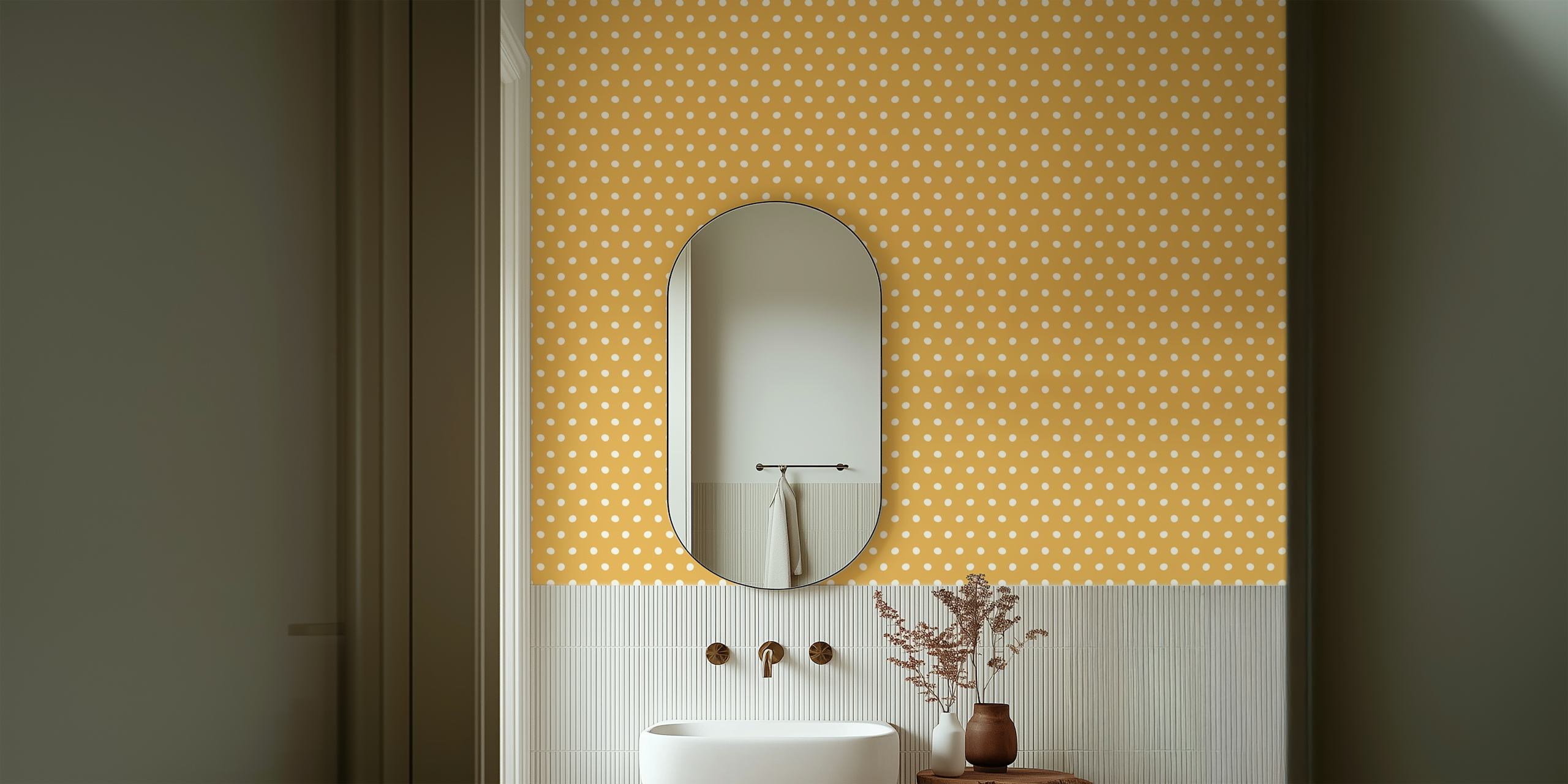 Yellow background with white polka dots wallpaper