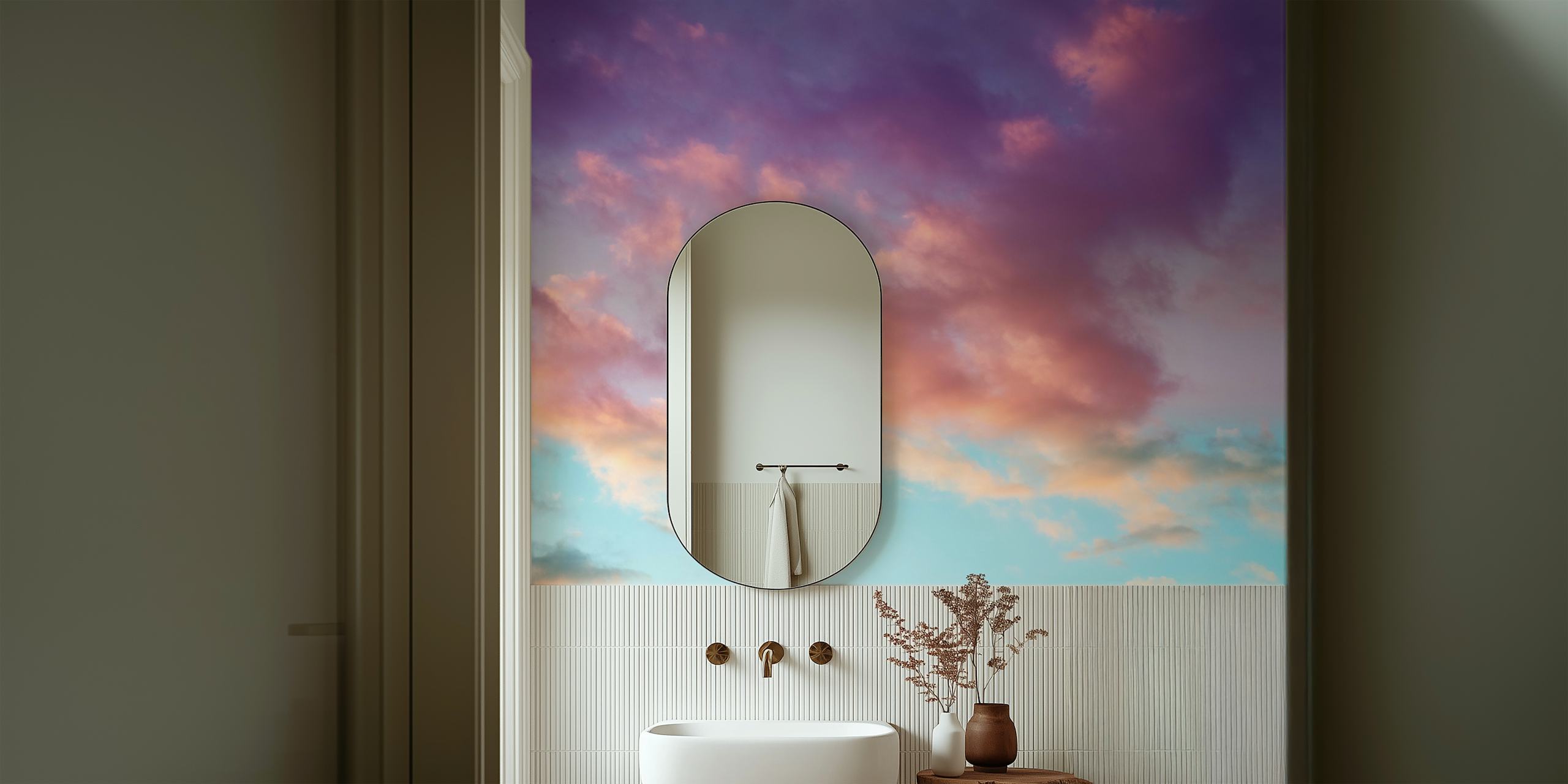 Carta da parati con motivo di nuvole celestiali nella stanza