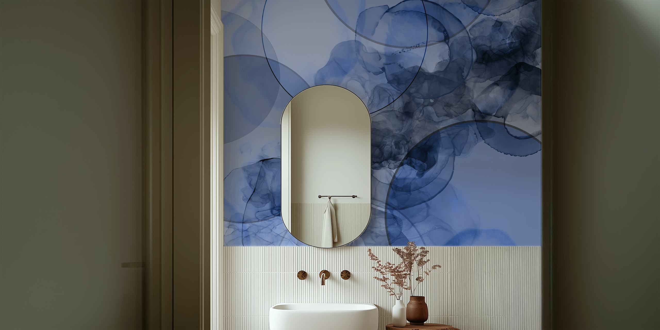 Indigo blue abstract ink circles with soft gradients wallpaper