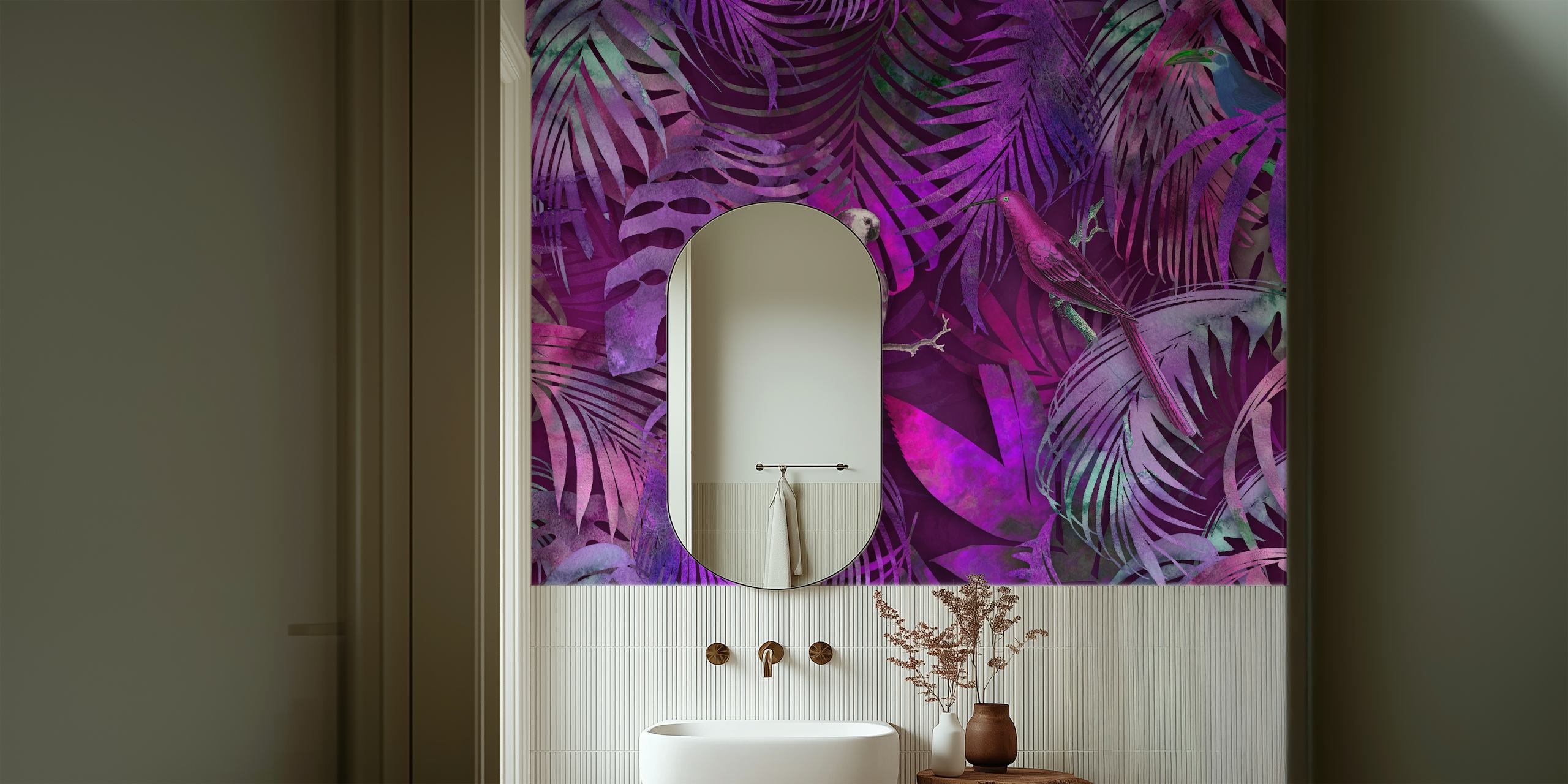 Papel pintado Parrots Mystic Jungle Pink en una habitación