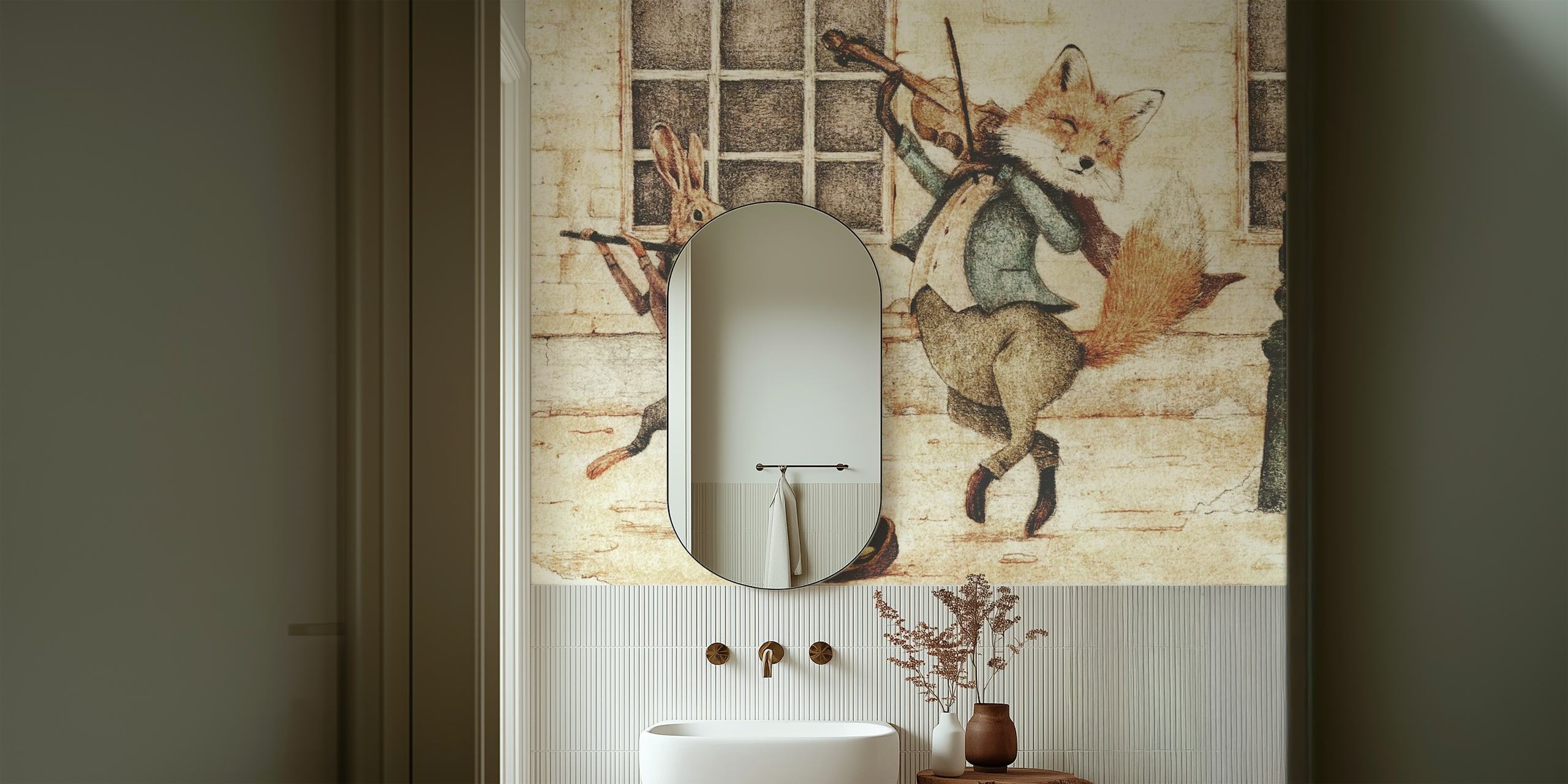 Tapeta s podivnými zvířecími hudebníky v pokoji