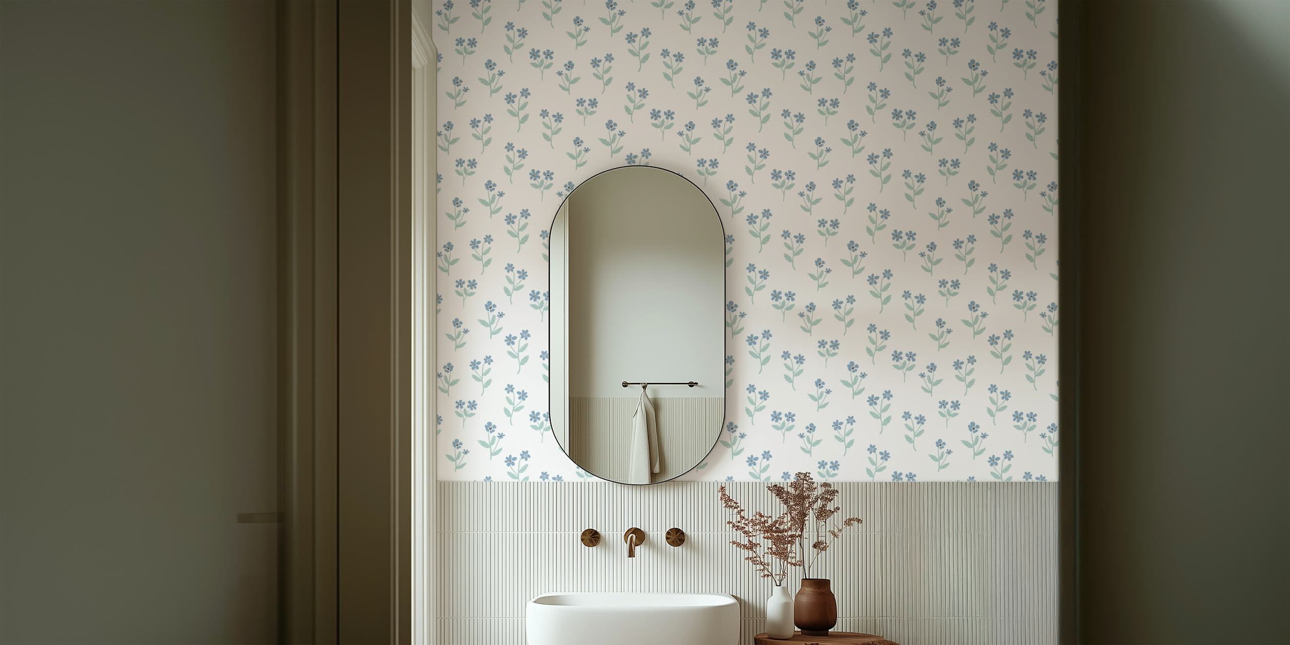 Sophia blue green floral Tapete in einem Zimmer