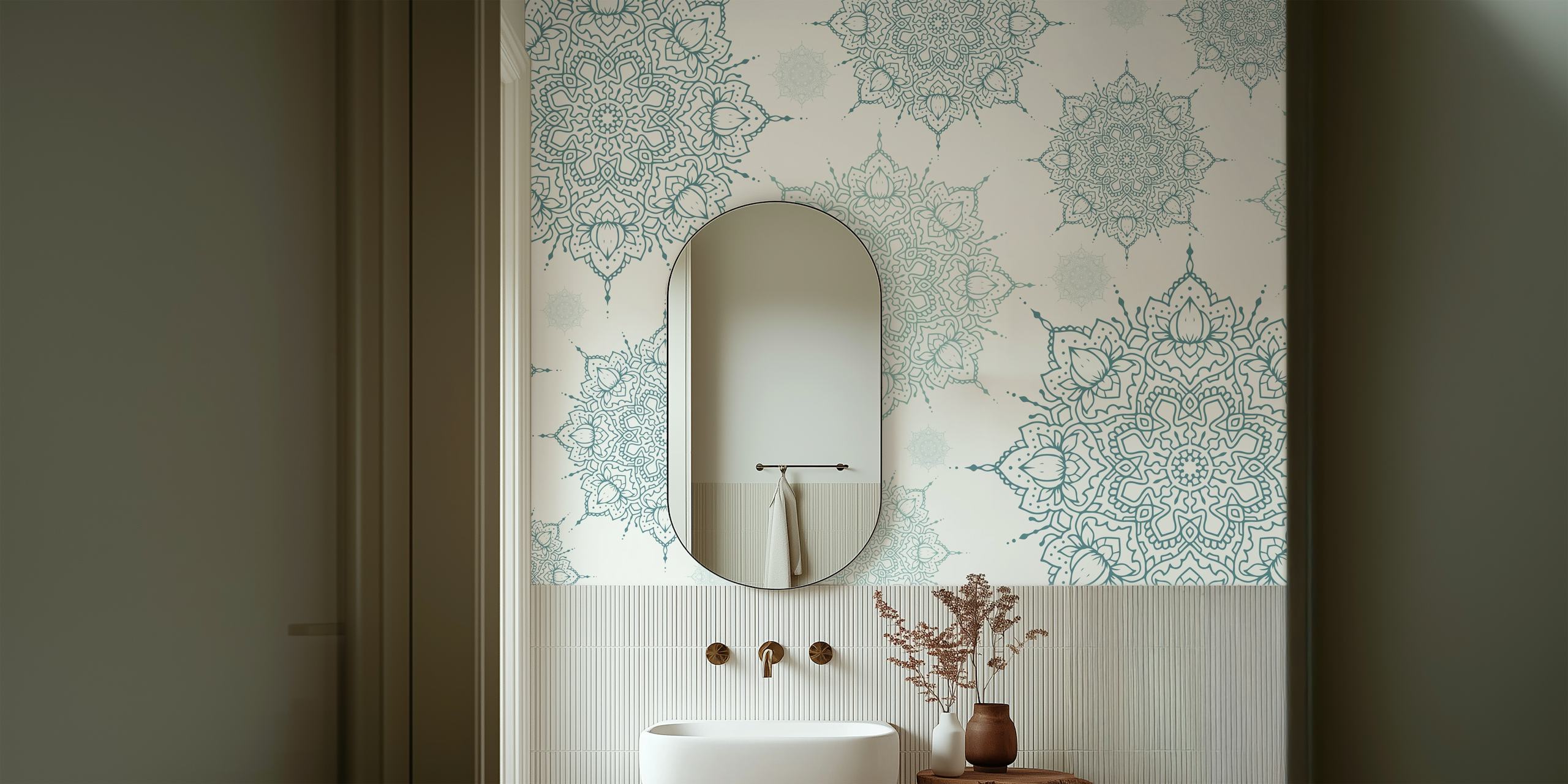 Motifs de mandala vert sarcelle sur une décoration murale