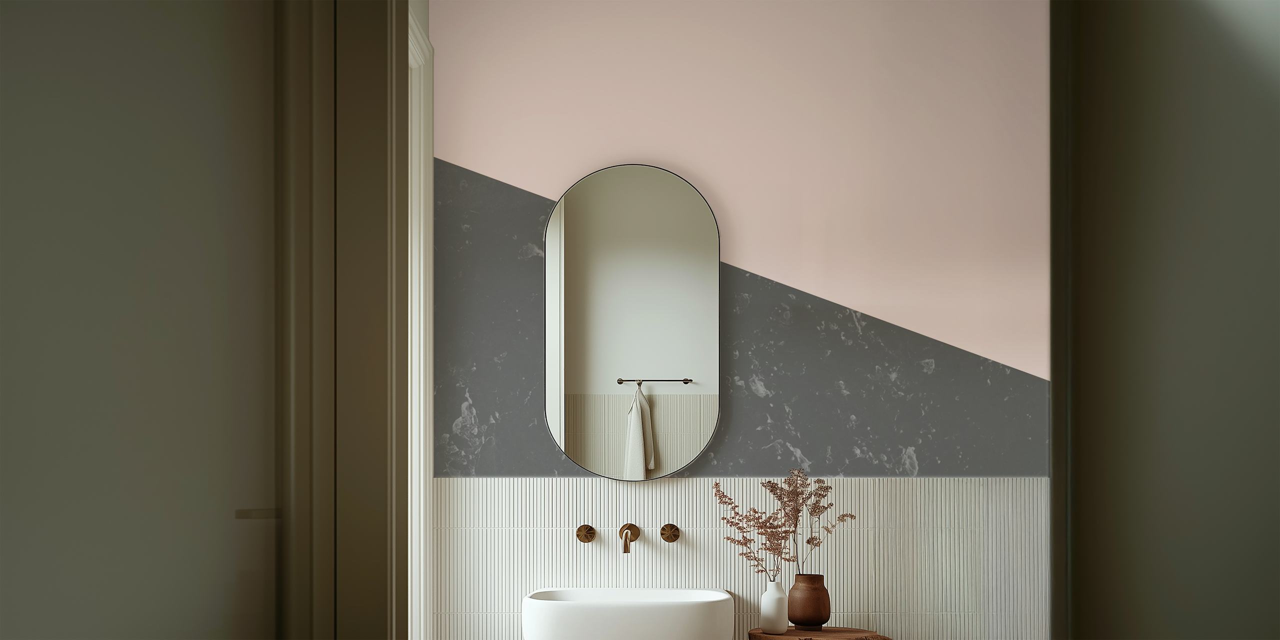 Pink and gray geometric marble pattern wallpaper