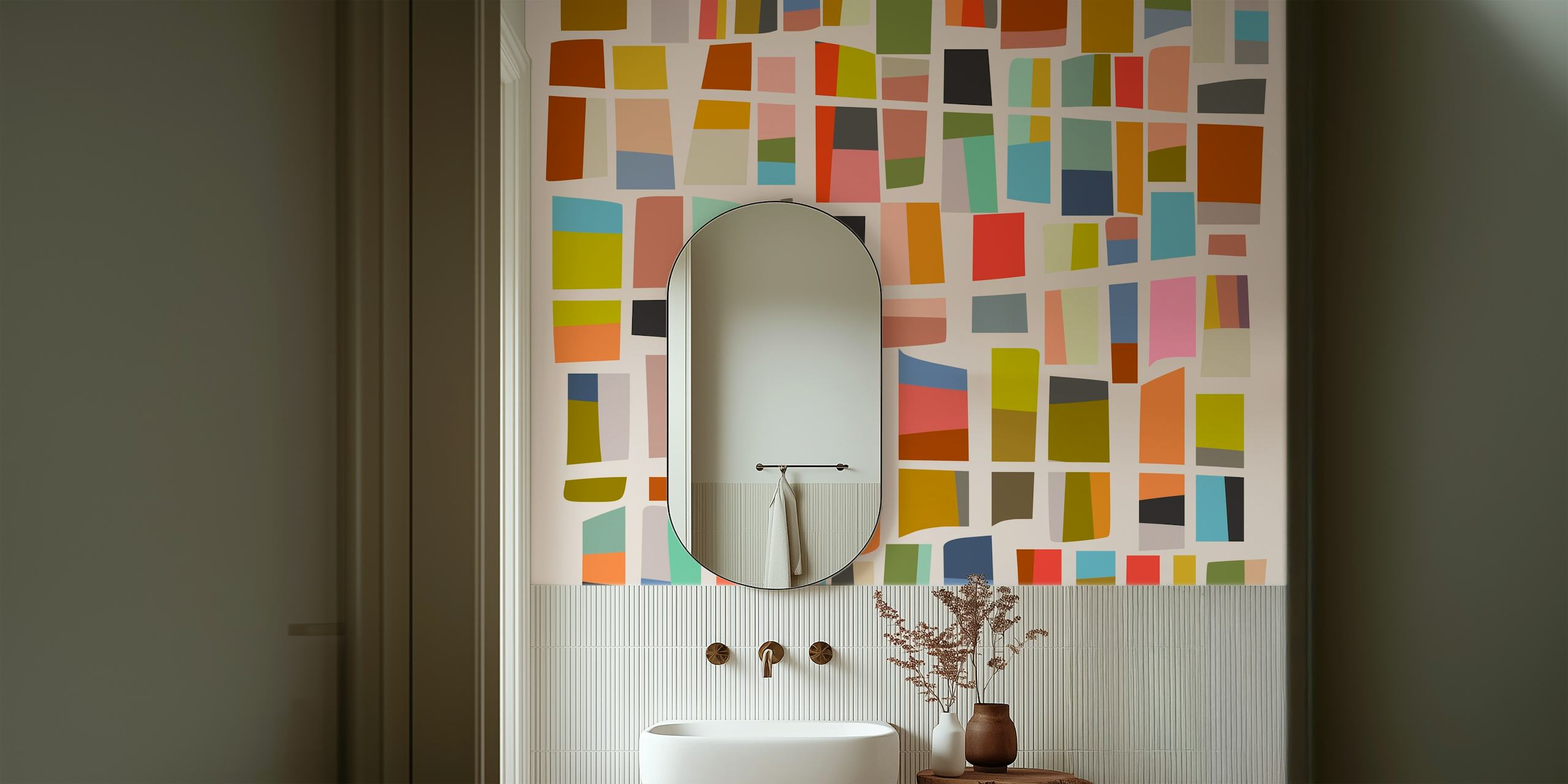 Colorful geometric blocks in various hues wallpaper