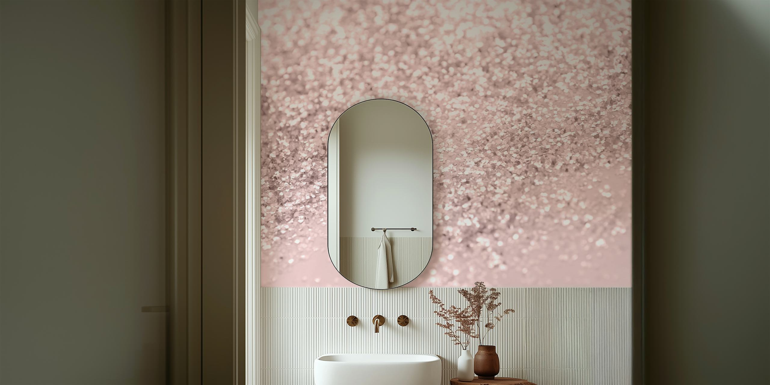 Blush sparkling glitter overlay on soft pink background wallpaper