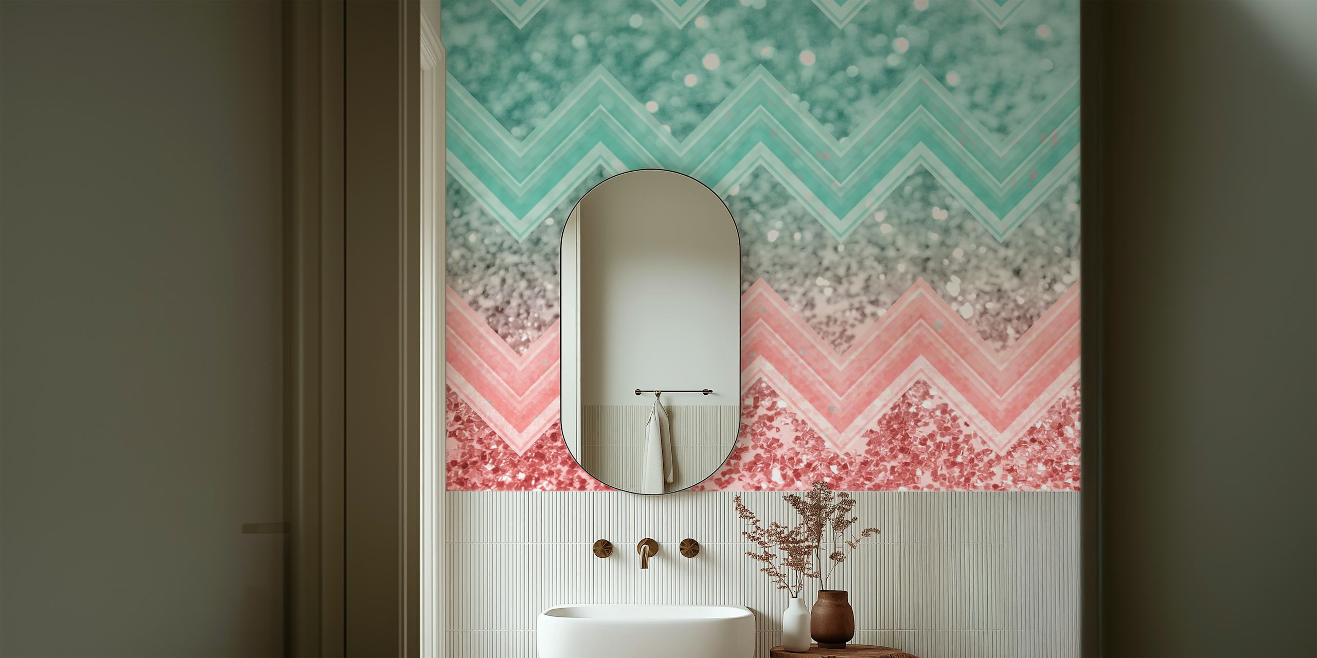 Summer Vibes Glitter Chevron-tapetti huoneessa