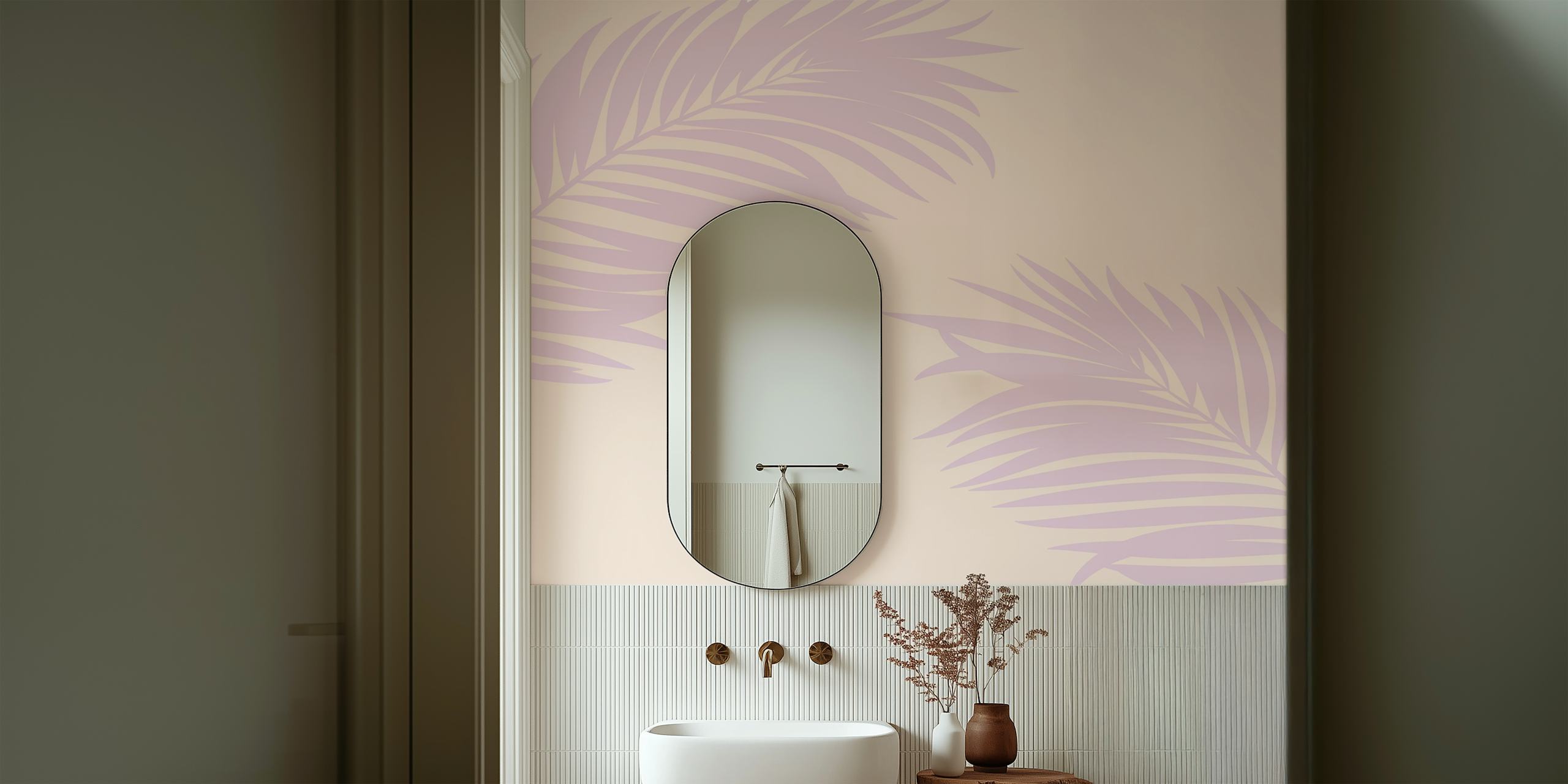 Ταπετσαρία Purple palm leaf σε ένα δωμάτιο