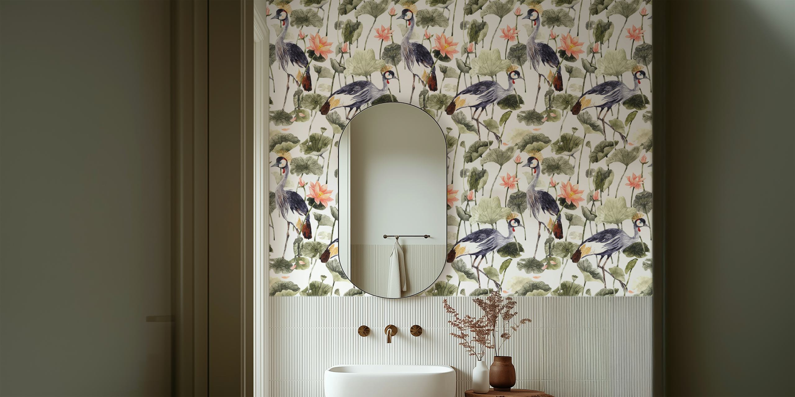 Crane ja Lotus tapetti huoneessa
