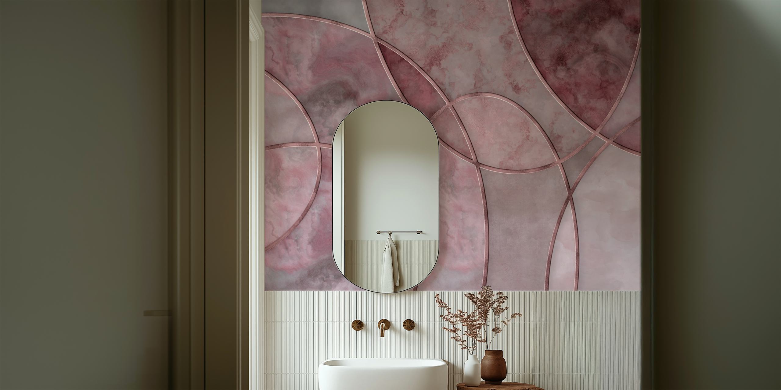 Tapeta Blush Eclectic Marble Shapes w pokoju