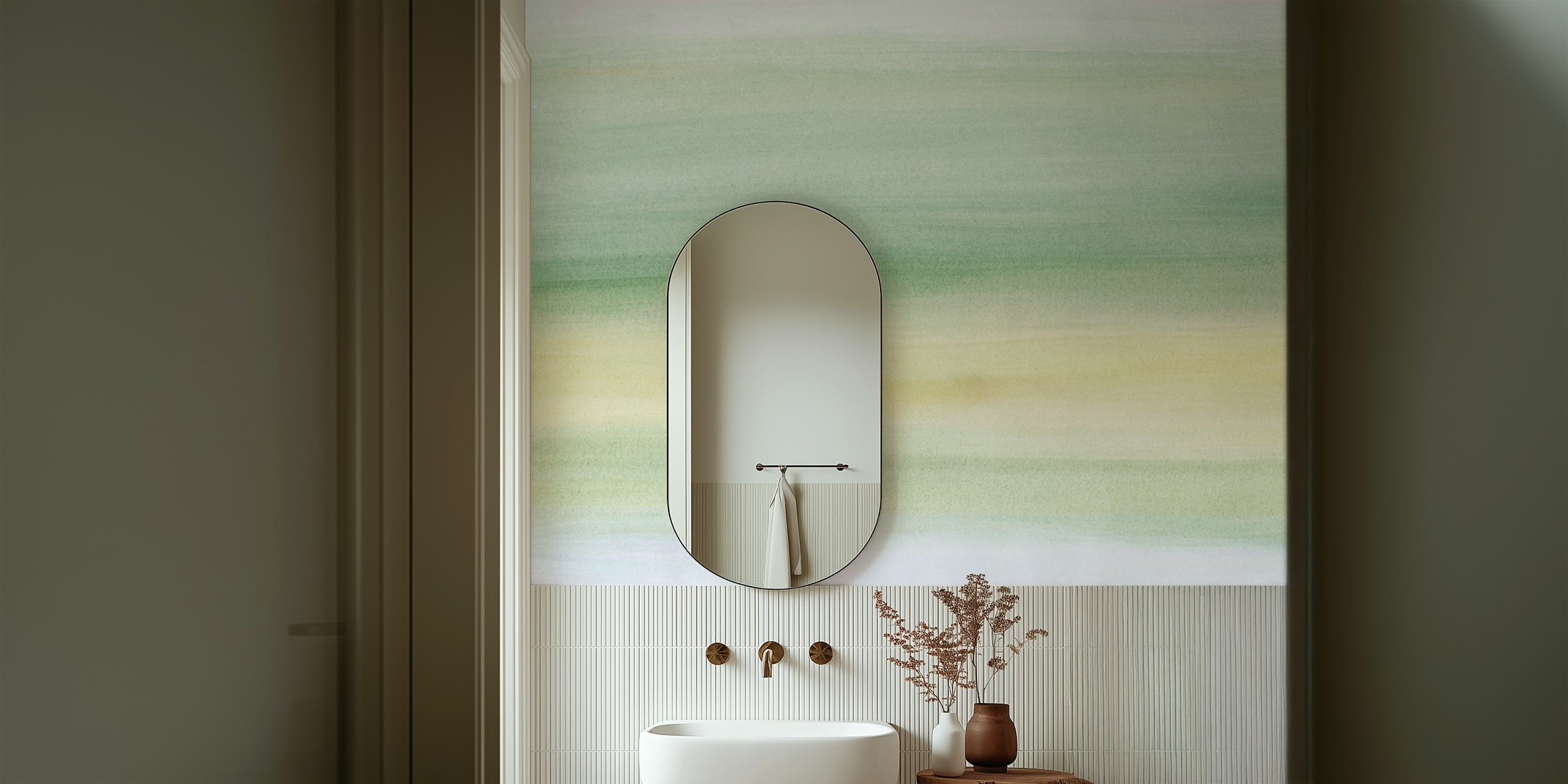 Soft green and yellow abstract watercolor wallpaper