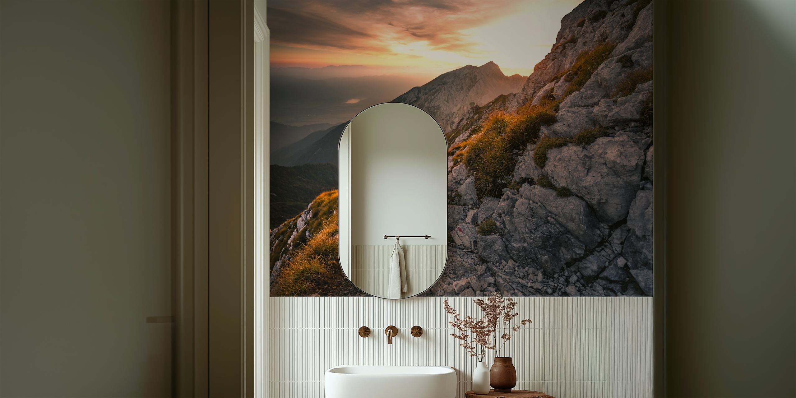 Sunset high alpine ride wallpaper in a room