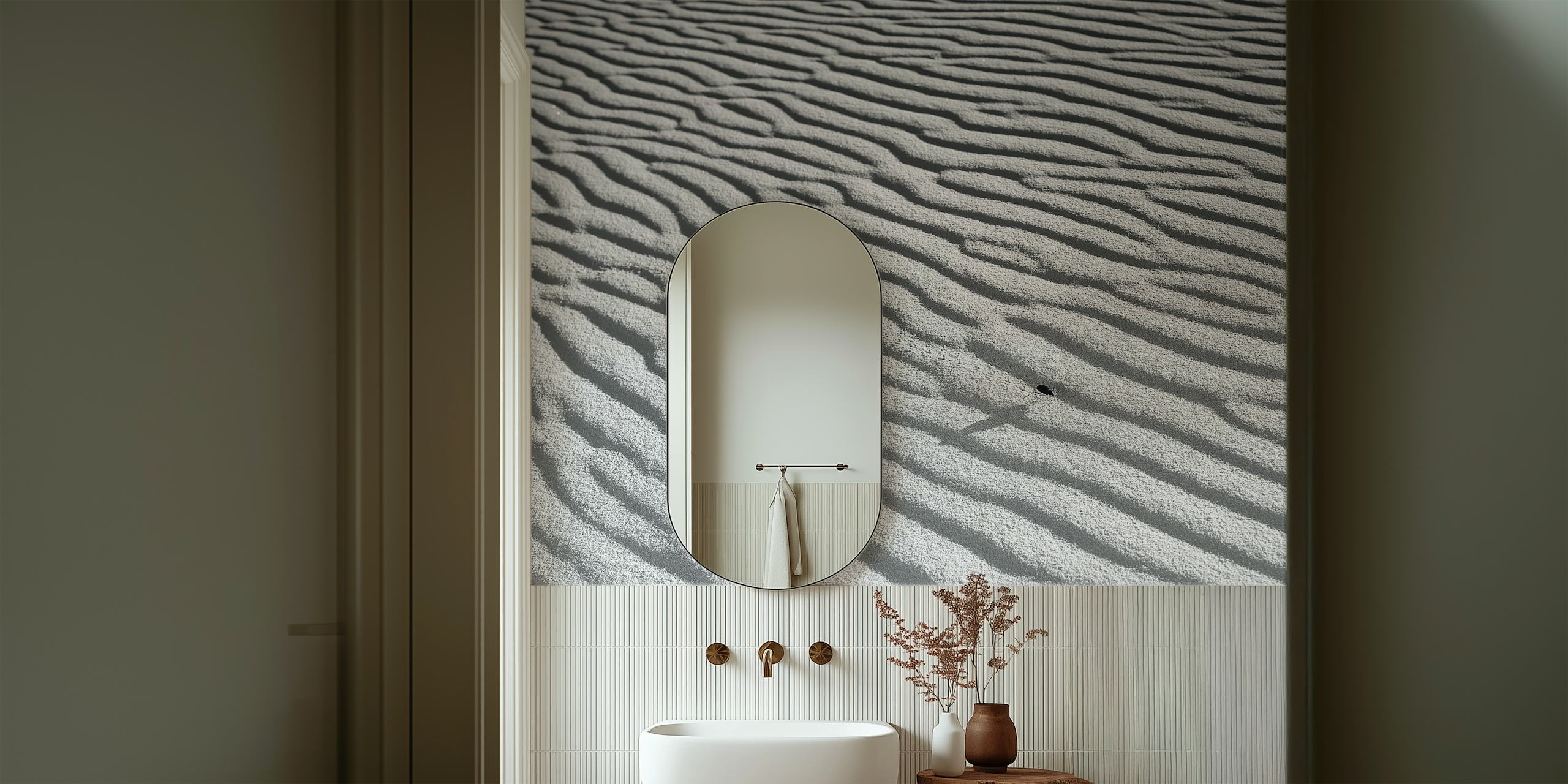 Abstract black and white patterned wallpaper with wave-like textures