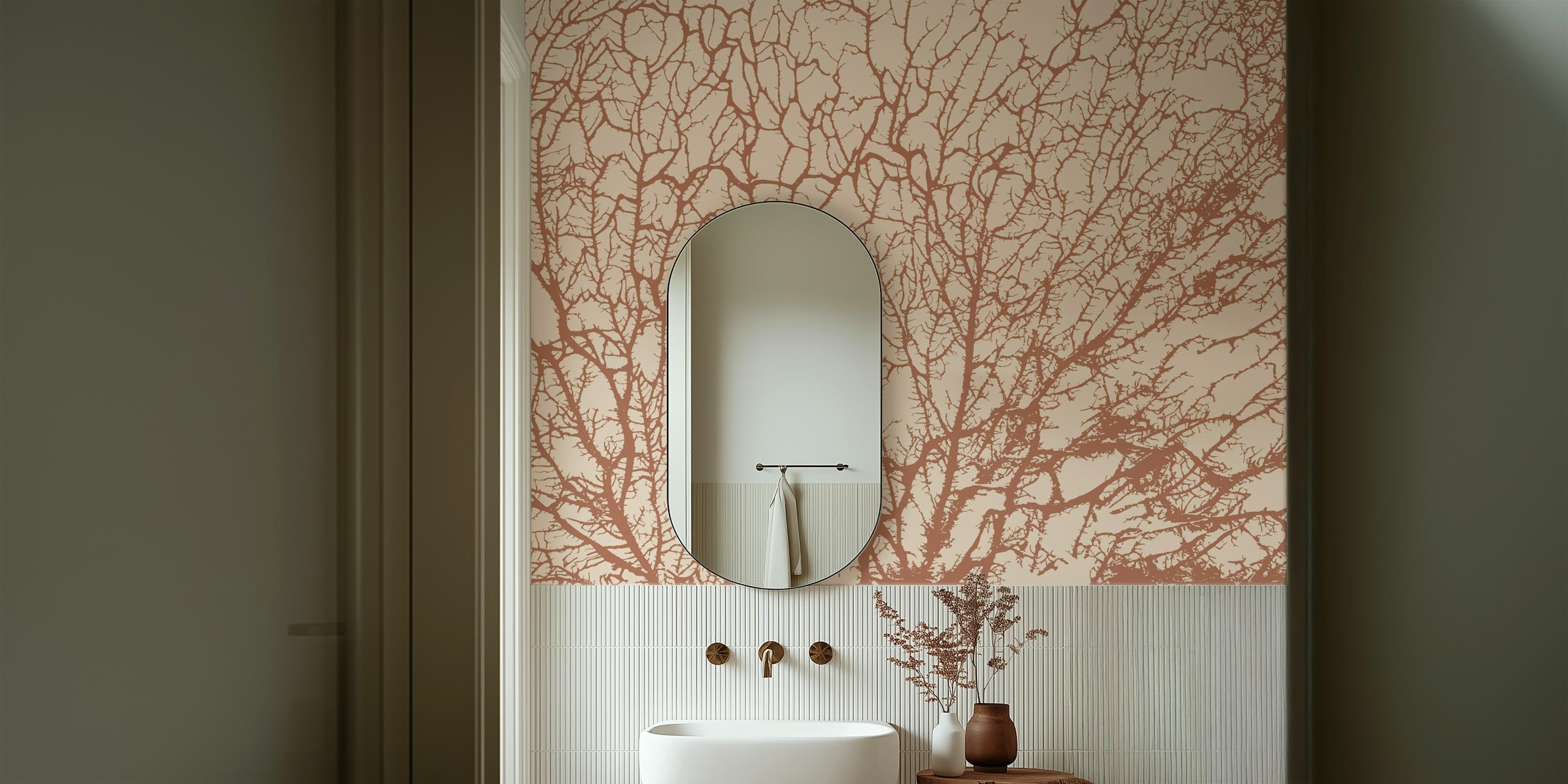 Carta da parati Beige caldo e Brown Tree Branch