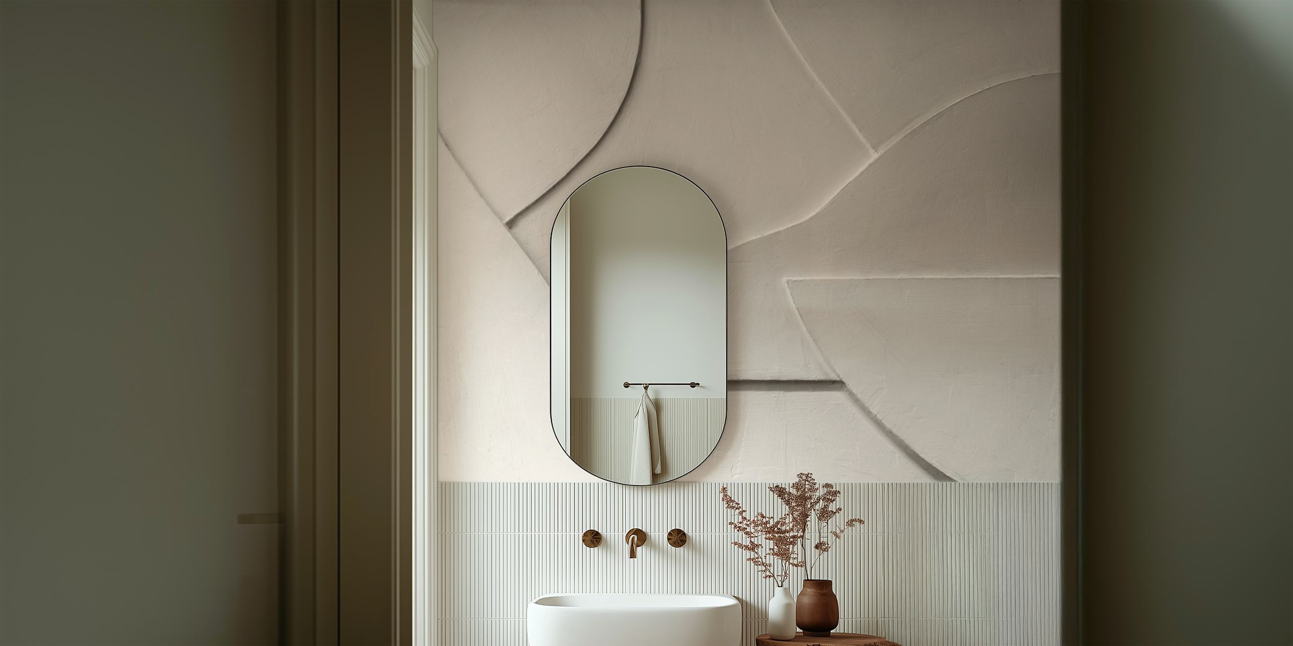 Geometric pattern in textured white wallpaper