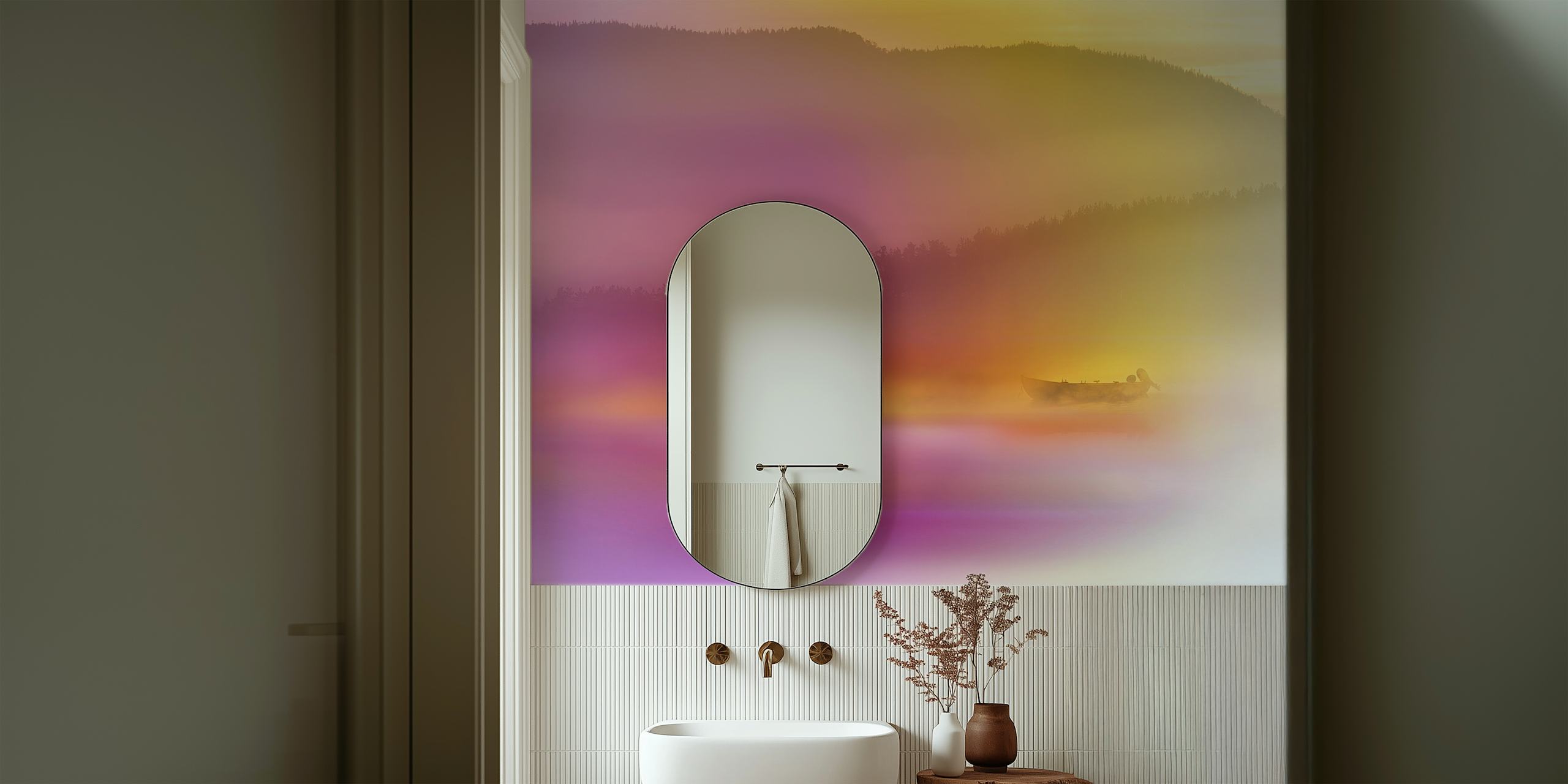 Watercolor seascape wallpaper in a room