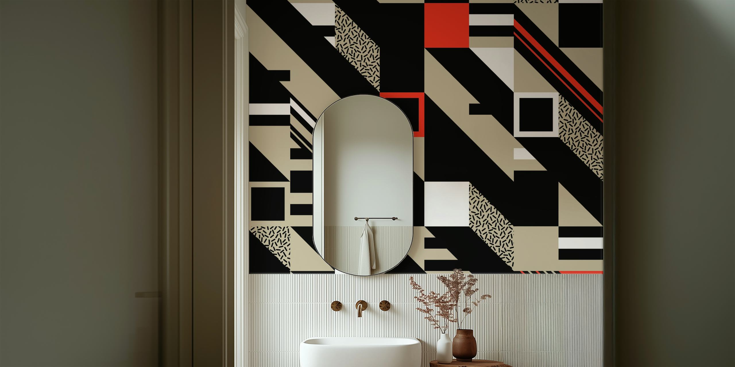 Fototapeta s abstraktním geometrickým vzorem v černé, bílé a červené barvě