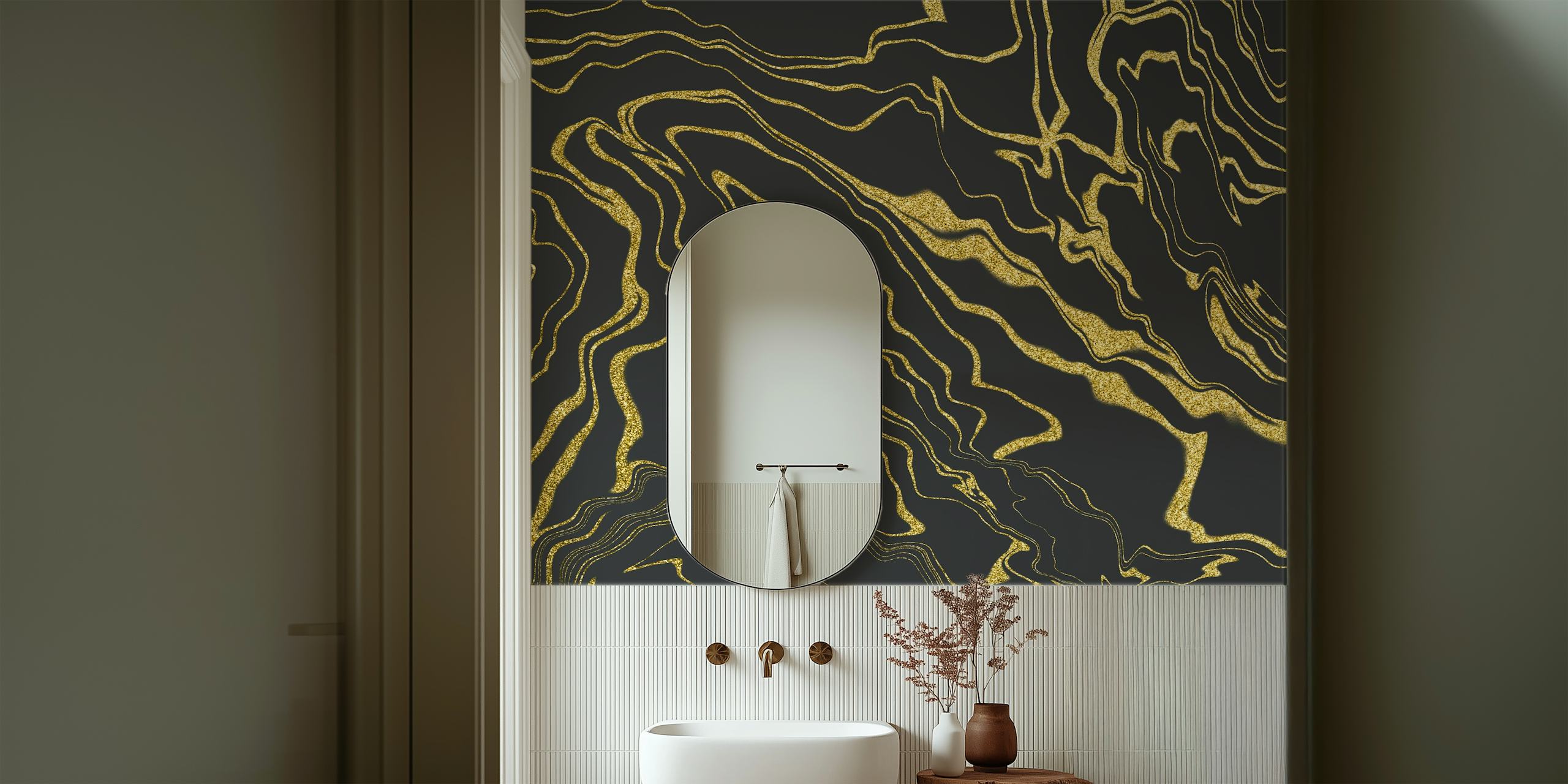 Golden Flows No 1 wallpaper in a stylish room