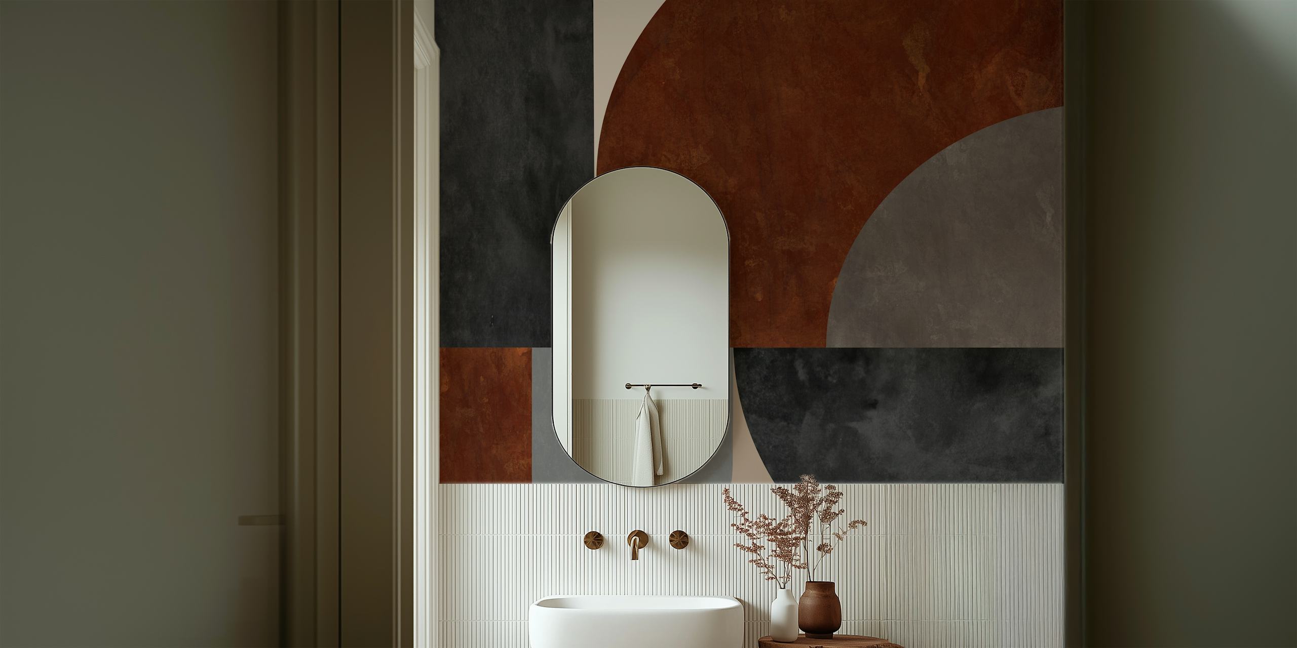 Abstract Composition 1150 wall mural with geometric shapes in earth tones