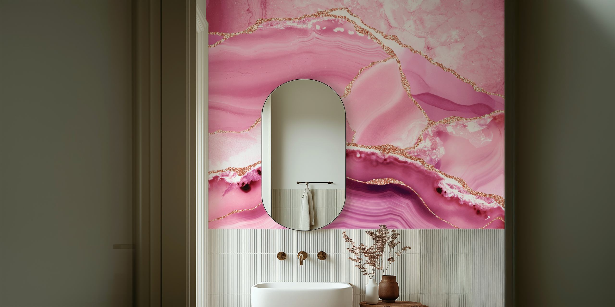 Hygge Pink Marble wallpaper design in a room