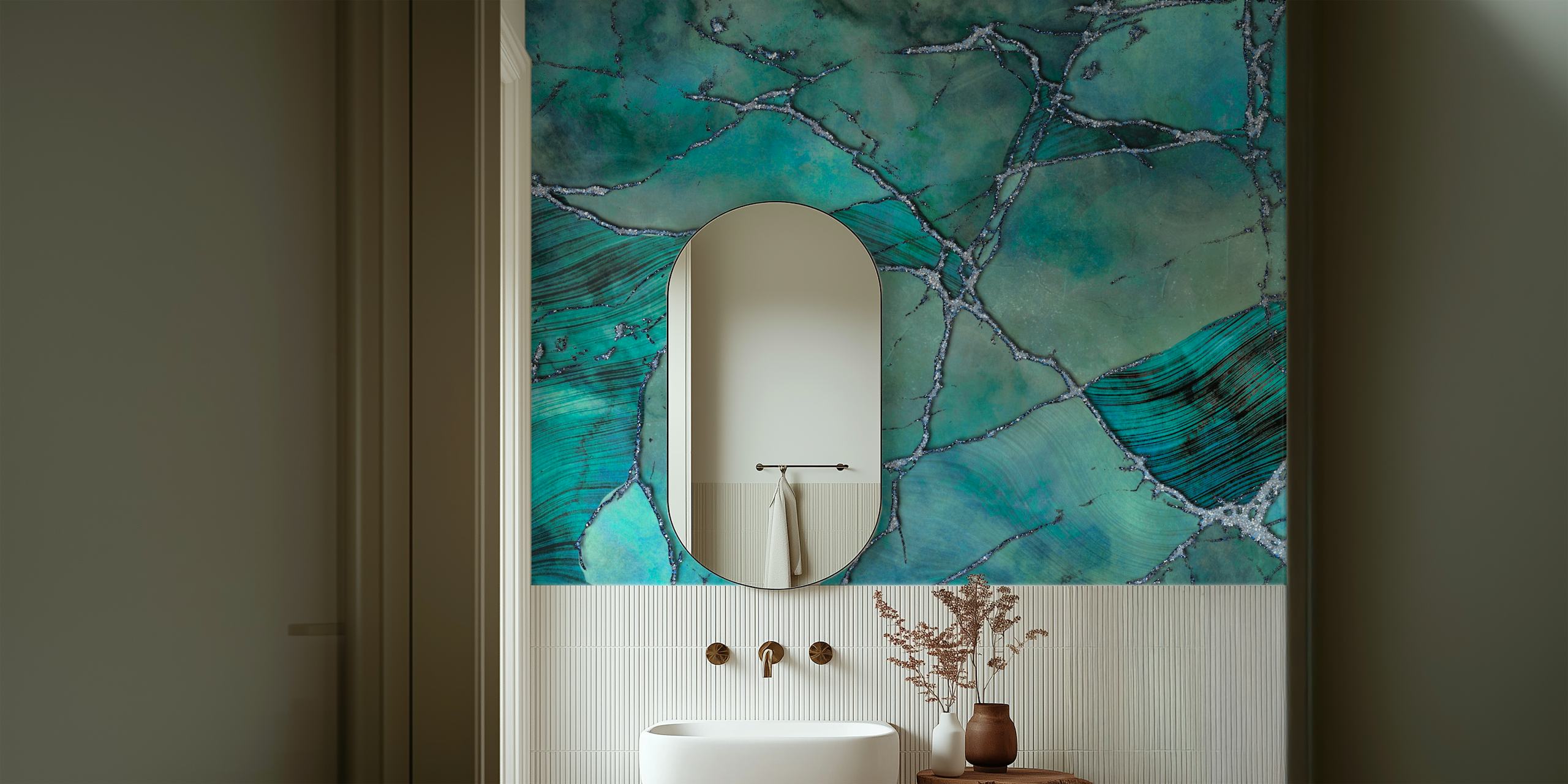 Teal Marble Gemstone Luxury Wall Mural with Rich Hues
