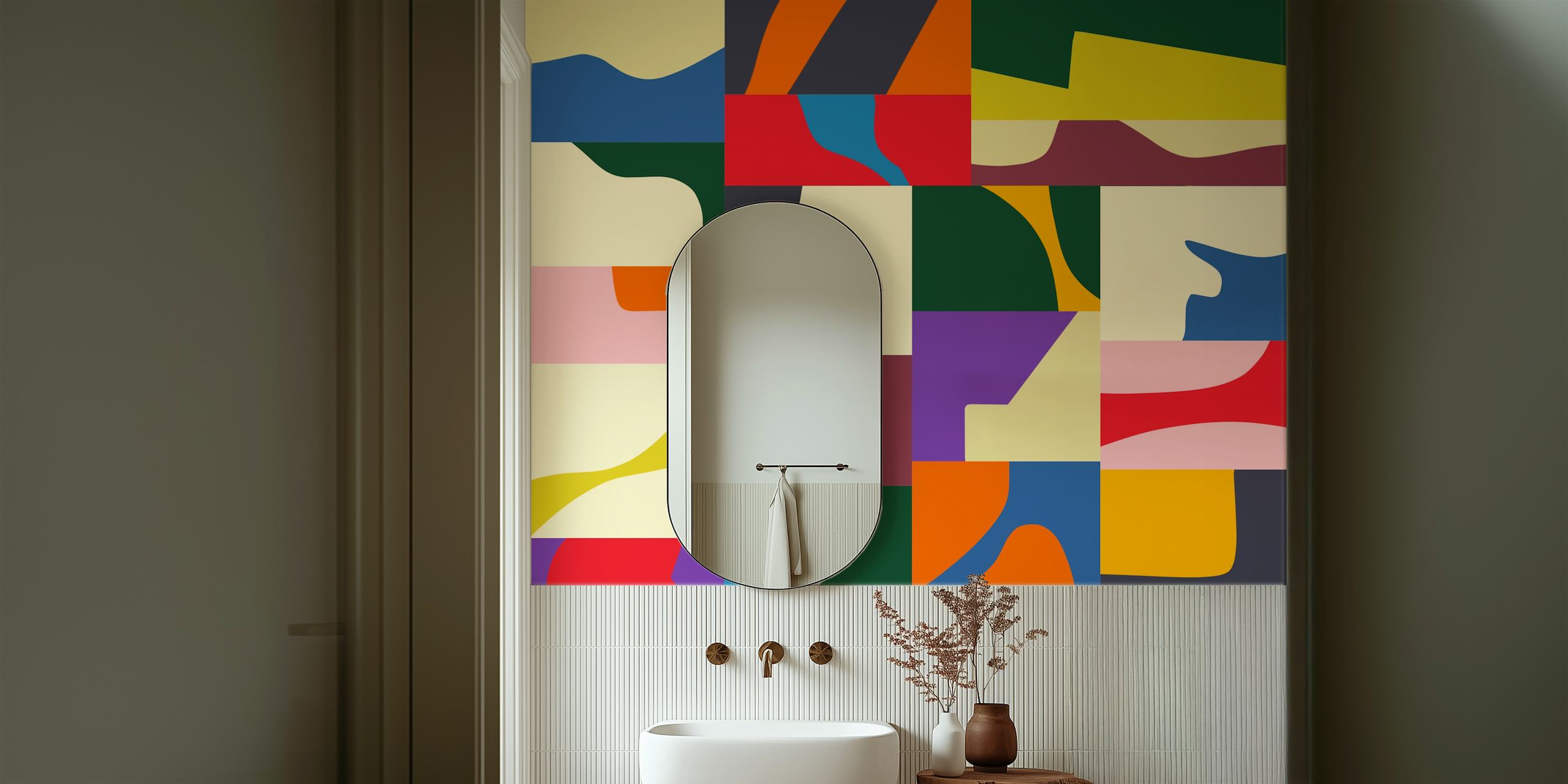 Colorful geometric mosaic wall mural with a modern abstract design