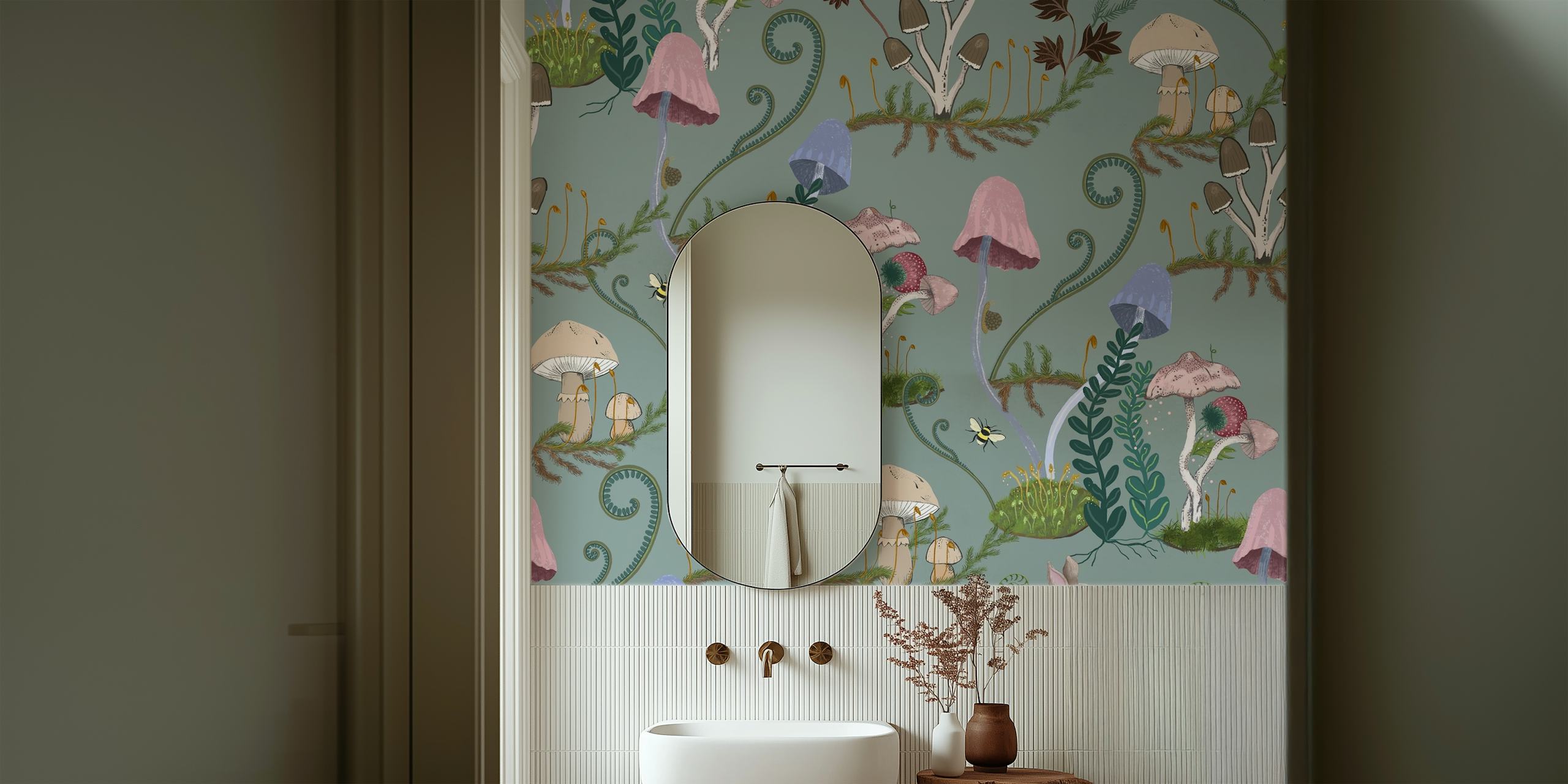 Motif champignon, couleurs pastel, style ludique wallpaper