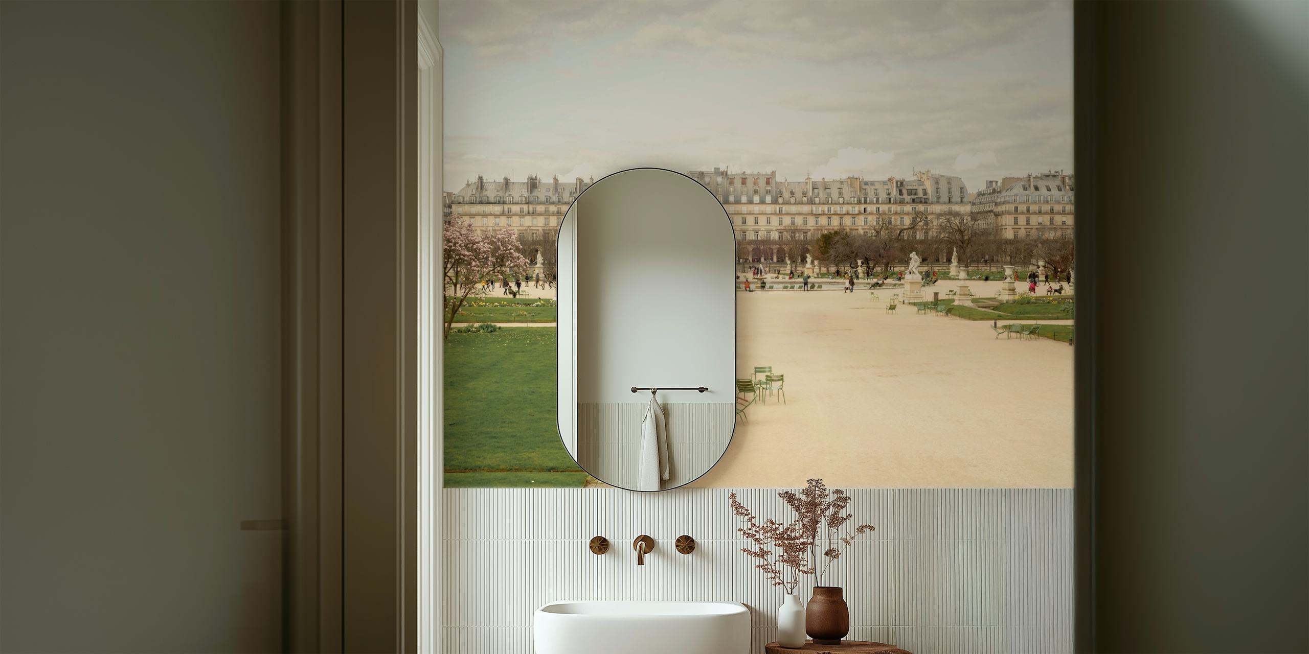 Paris Tuileries View wallpaper displayed in room