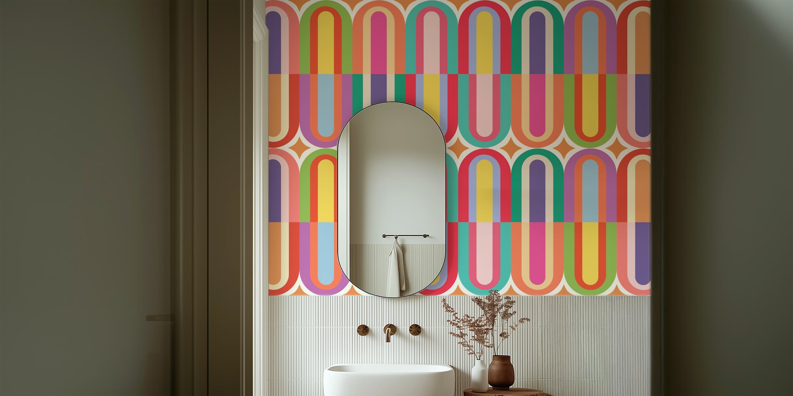 Vibrant Retro Vibes papel tapiz colorido en una habitación