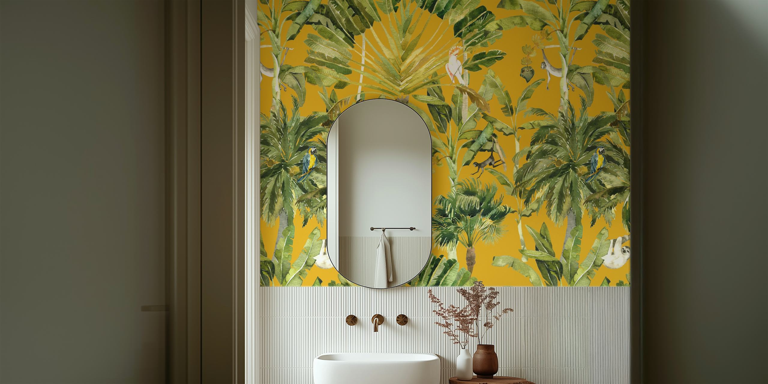 Rainforest wallpaper, jossa on leopardeja ja papukaijoja