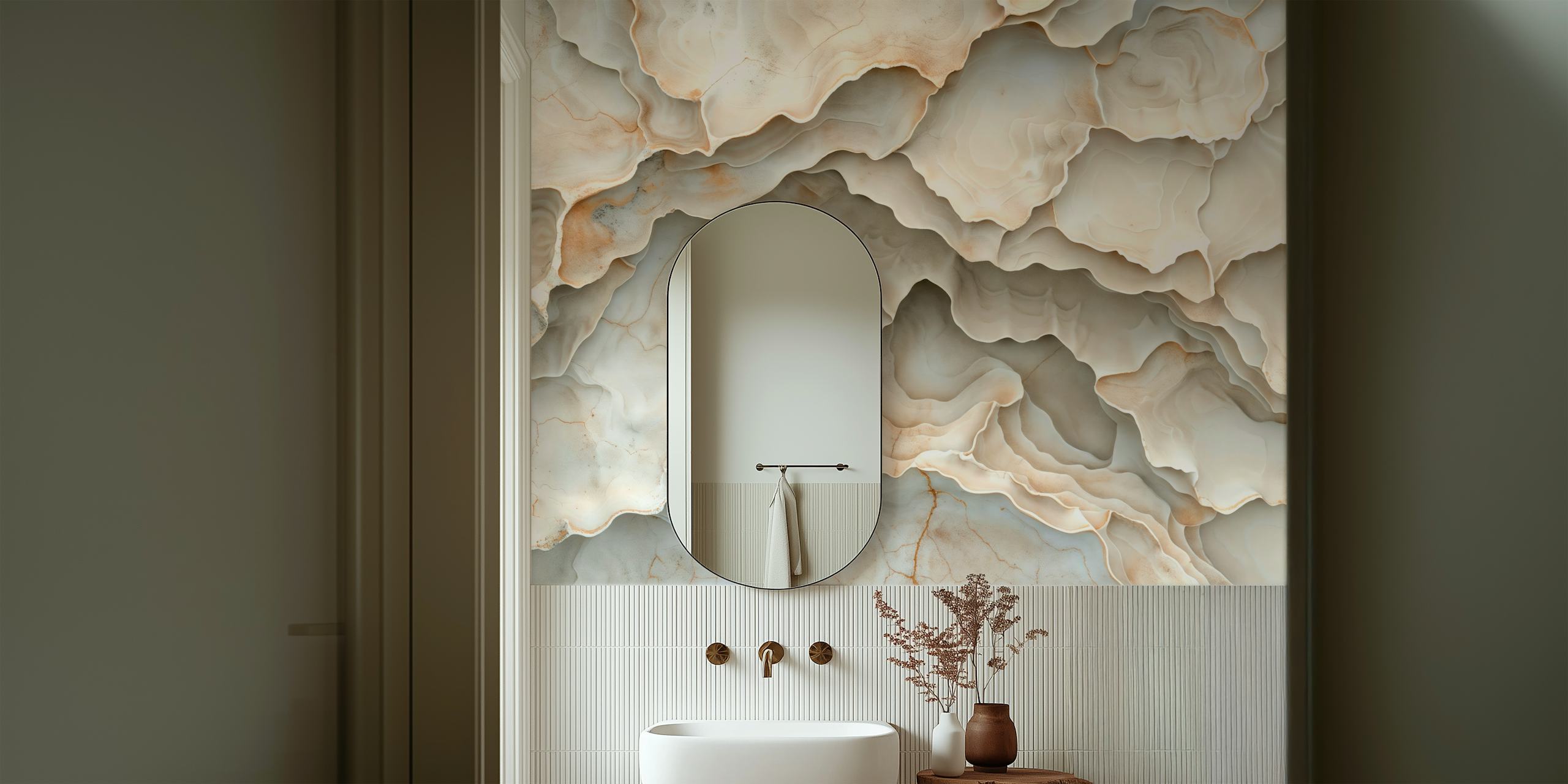 Organic 3D Sculpture Ivory tapet i et rum