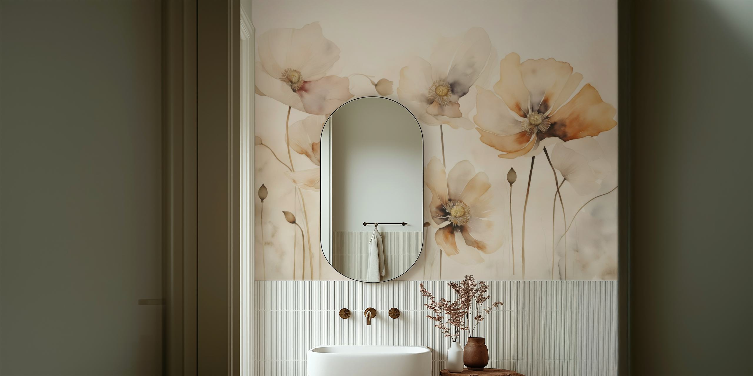 Gentle Poppy Flower Meadow wallpaper in a room