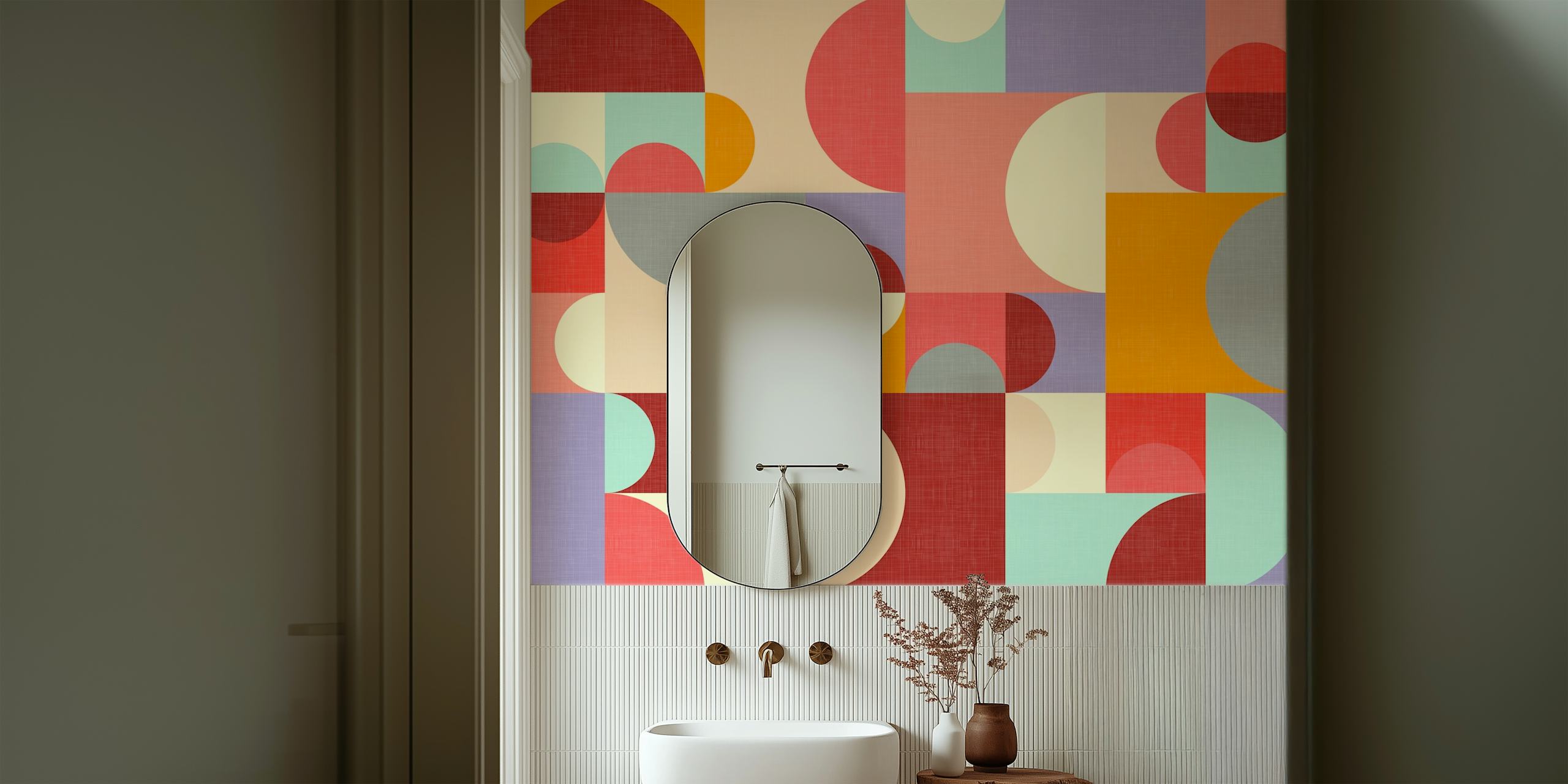 Geometrijski wallpaper Mid Century Modern u sobi