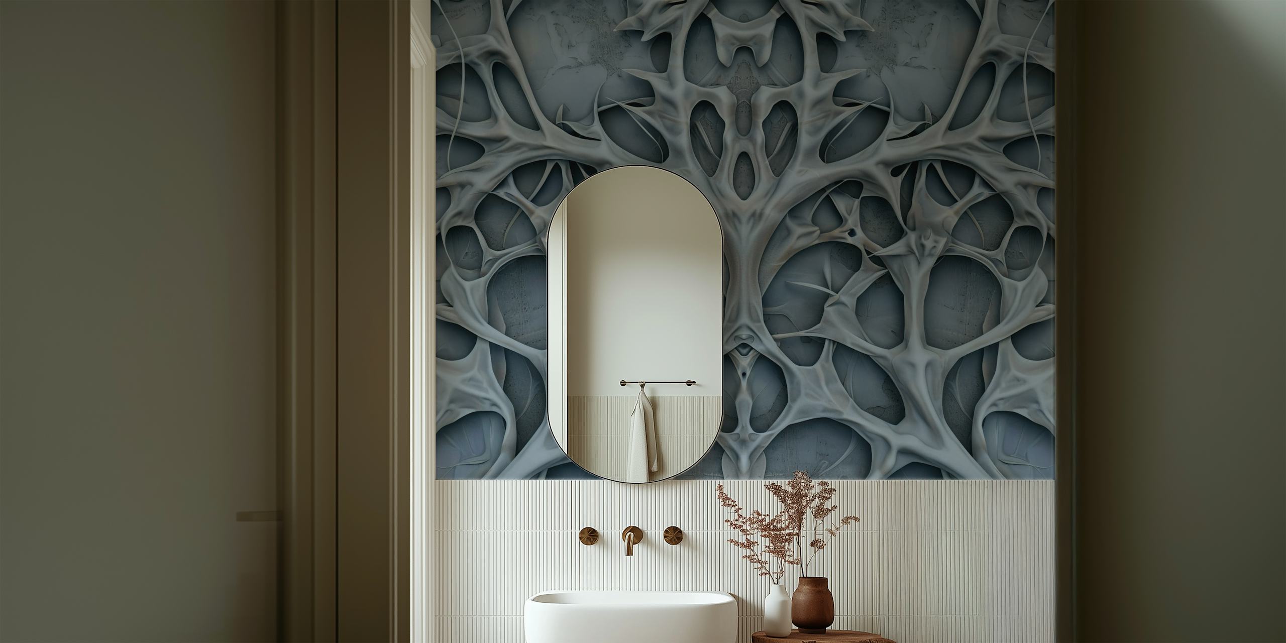 Gothic Grey Organic Web Of Shadows wallpaper in a room