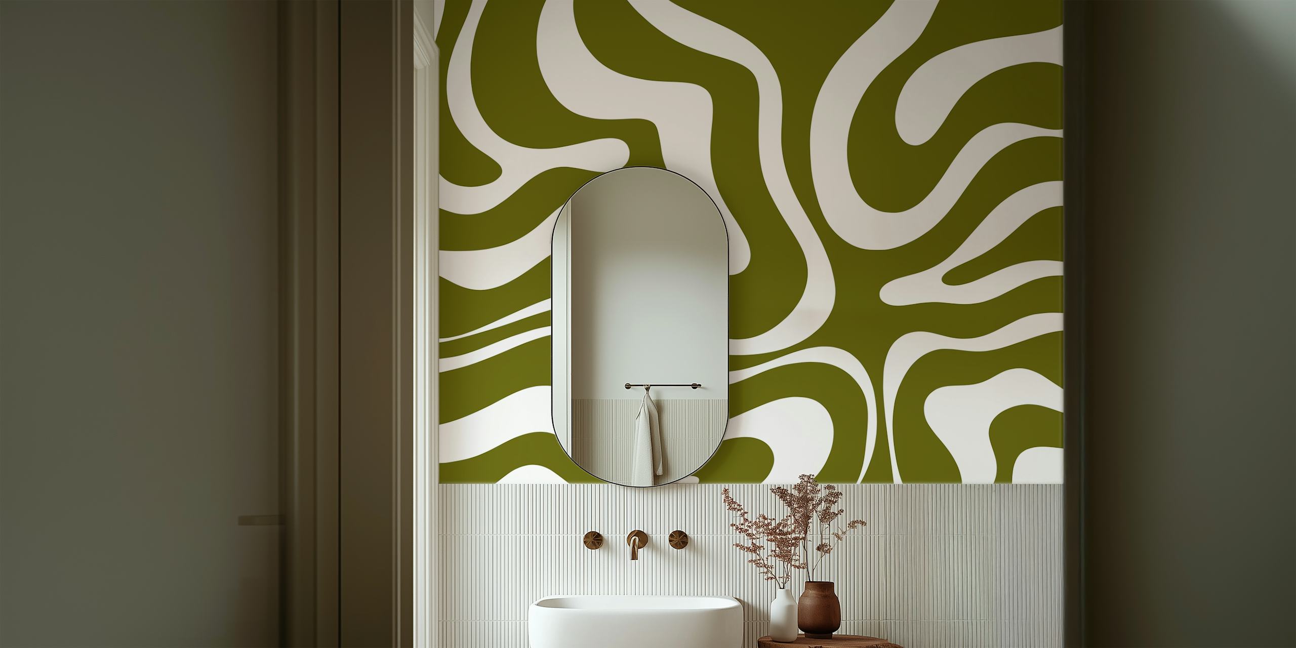 Olivgrön vätskeswirla tapet