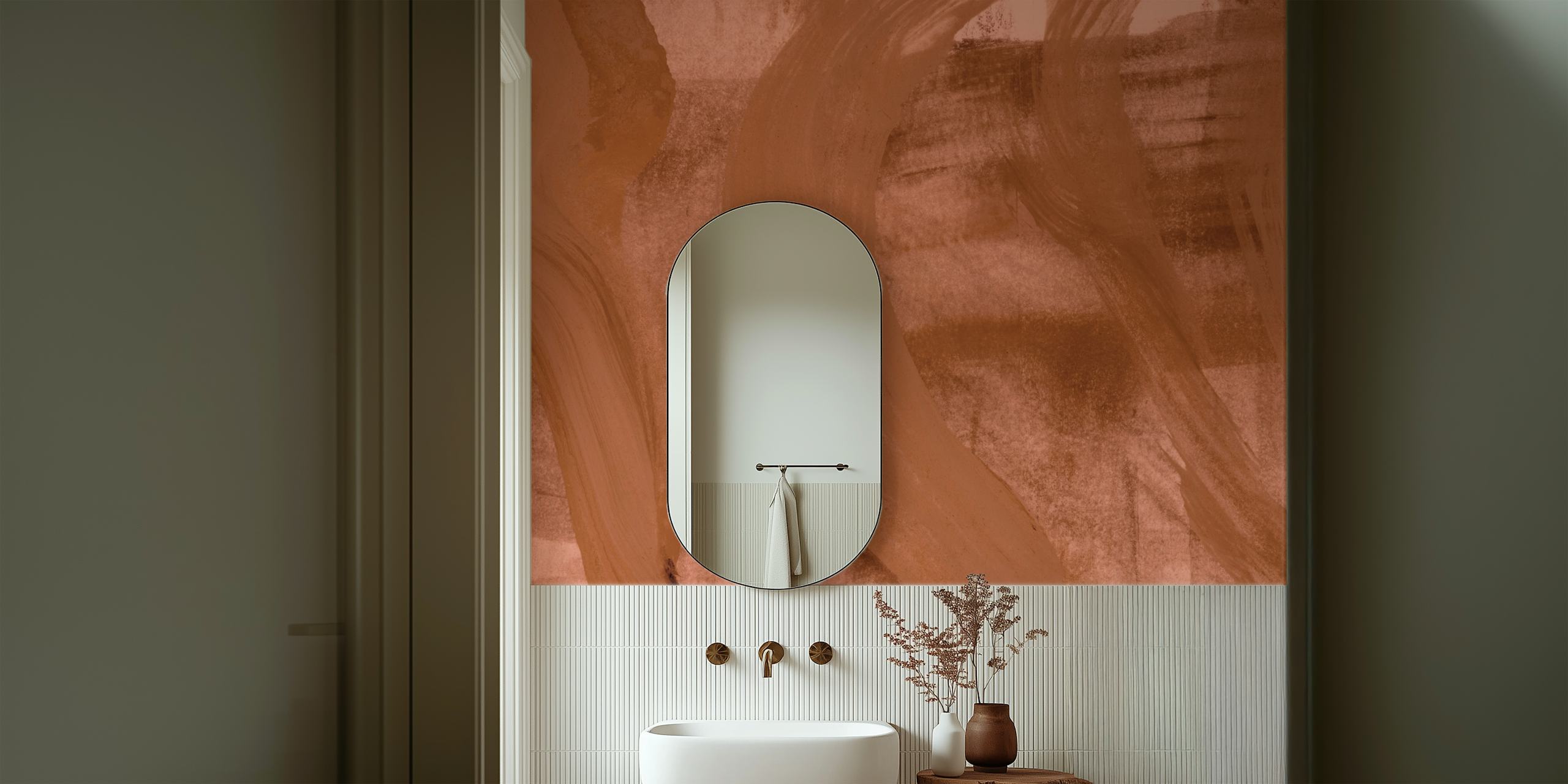 Abstract mocha brush strokes in warm tones wallpaper