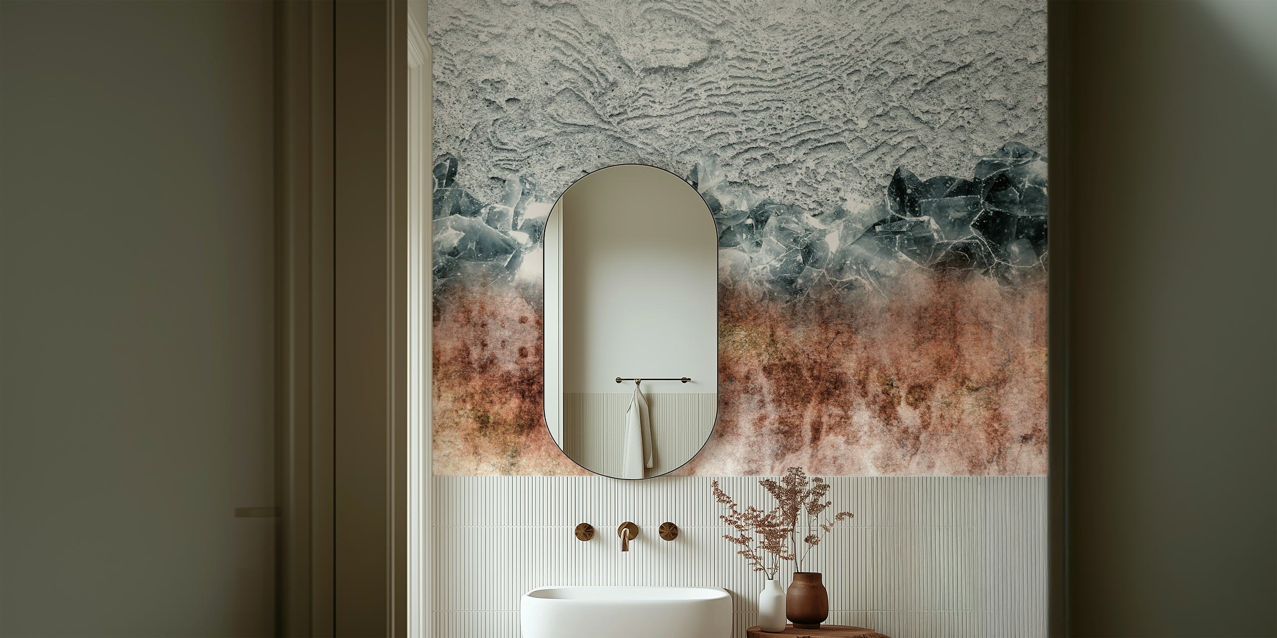Natural stone textured wallpaper featuring gray, black, and earthy tones