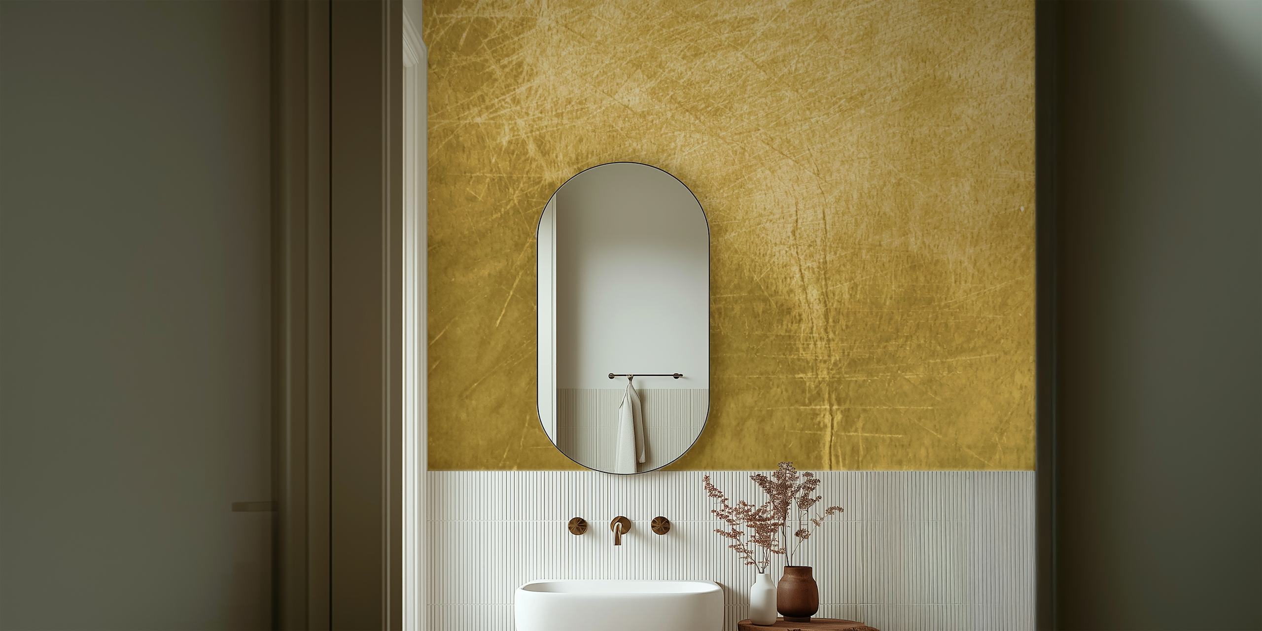 Grunge Plaster ochre papel de parede em um quarto