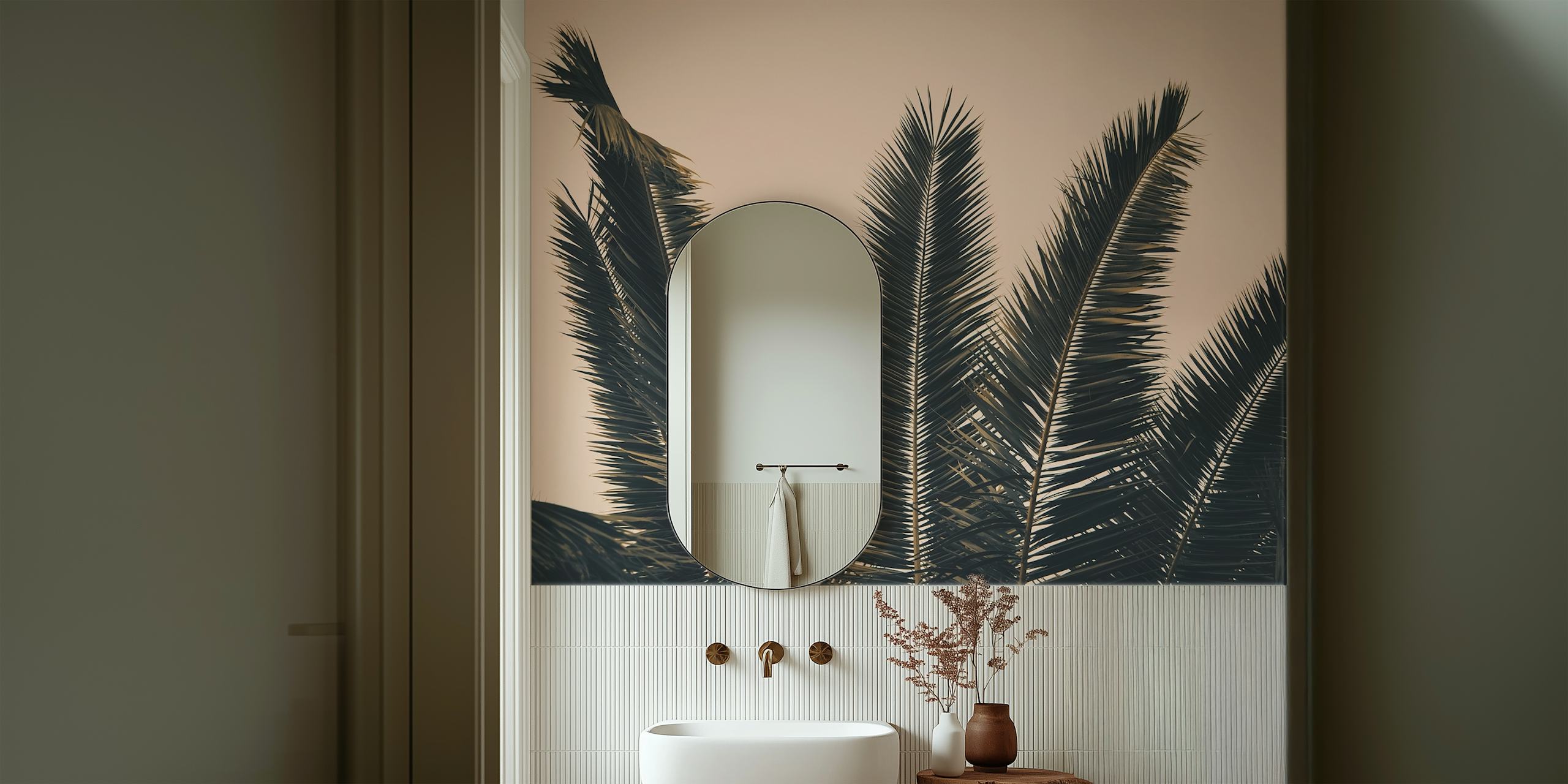 Μονοχρωμία Palm leaves τοίχου για ήρεμη ατμόσφαιρα