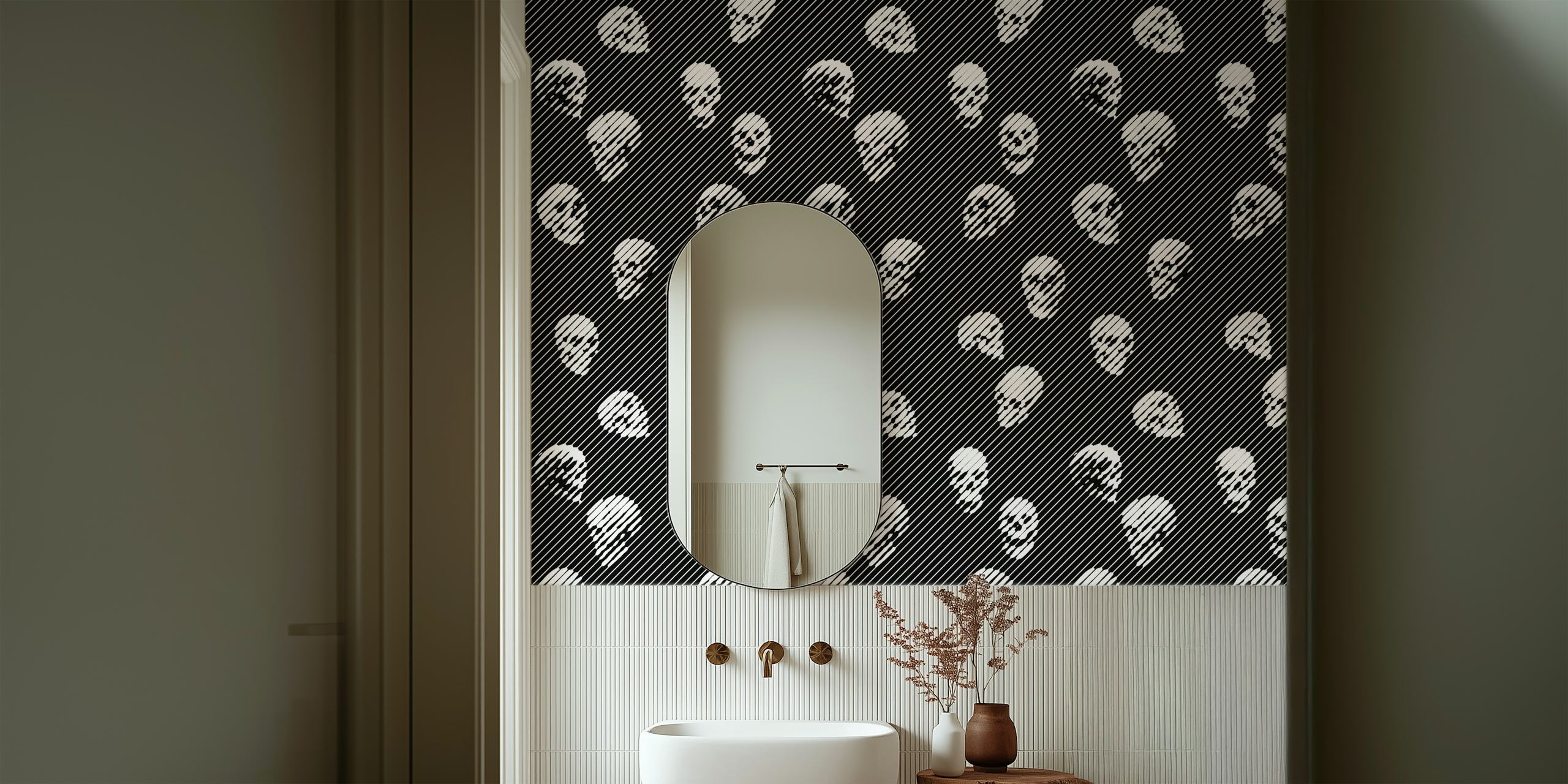 Halftone Skull wallpaper in a room