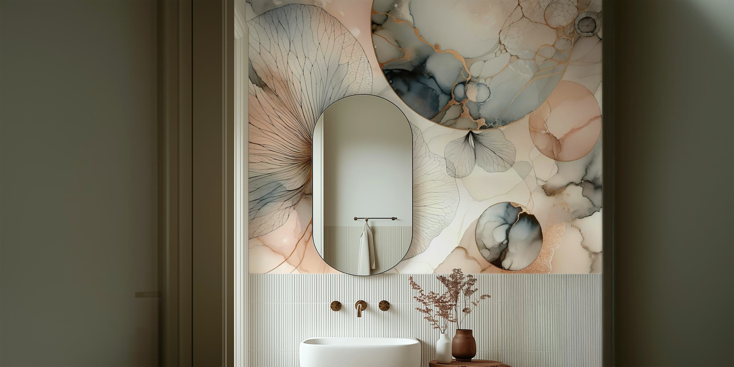 Floral abstract design with soft pastel colors and delicate lines wallpaper