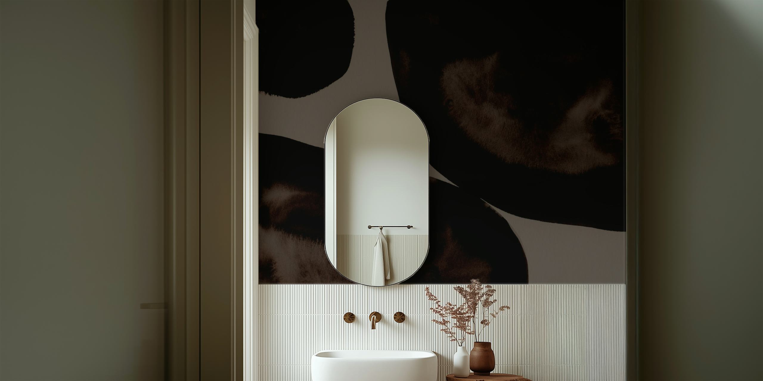 Large brown abstract shapes on a muted background wallpaper