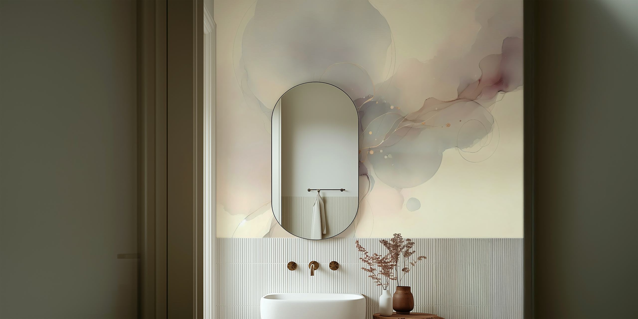 Abstracte waterverf motieven in zachte pasteltinten wallpaper