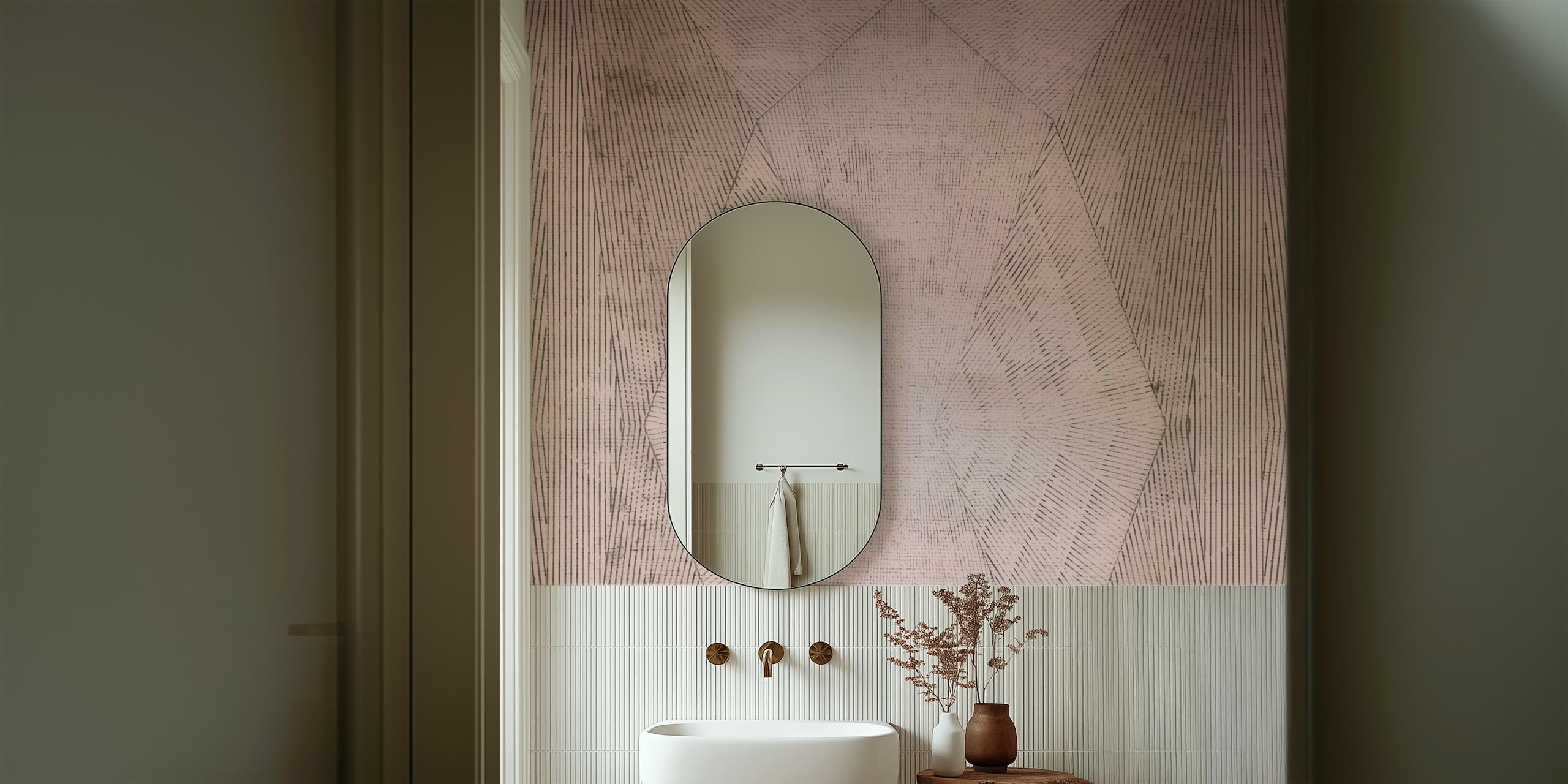 Textured geometric wallpaper in a room