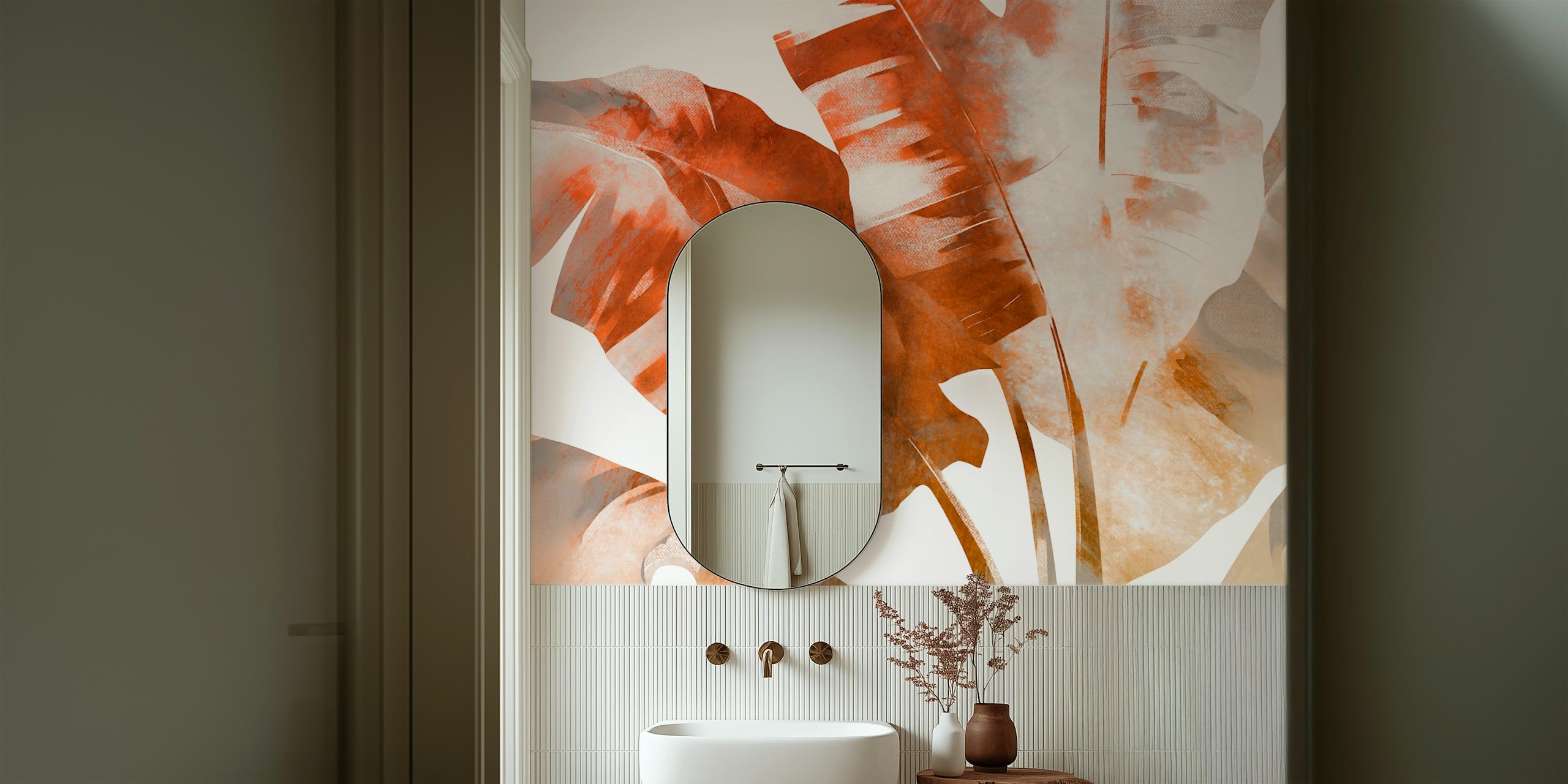 Rustic Banana Leaves Fusion papel tapiz en una habitación