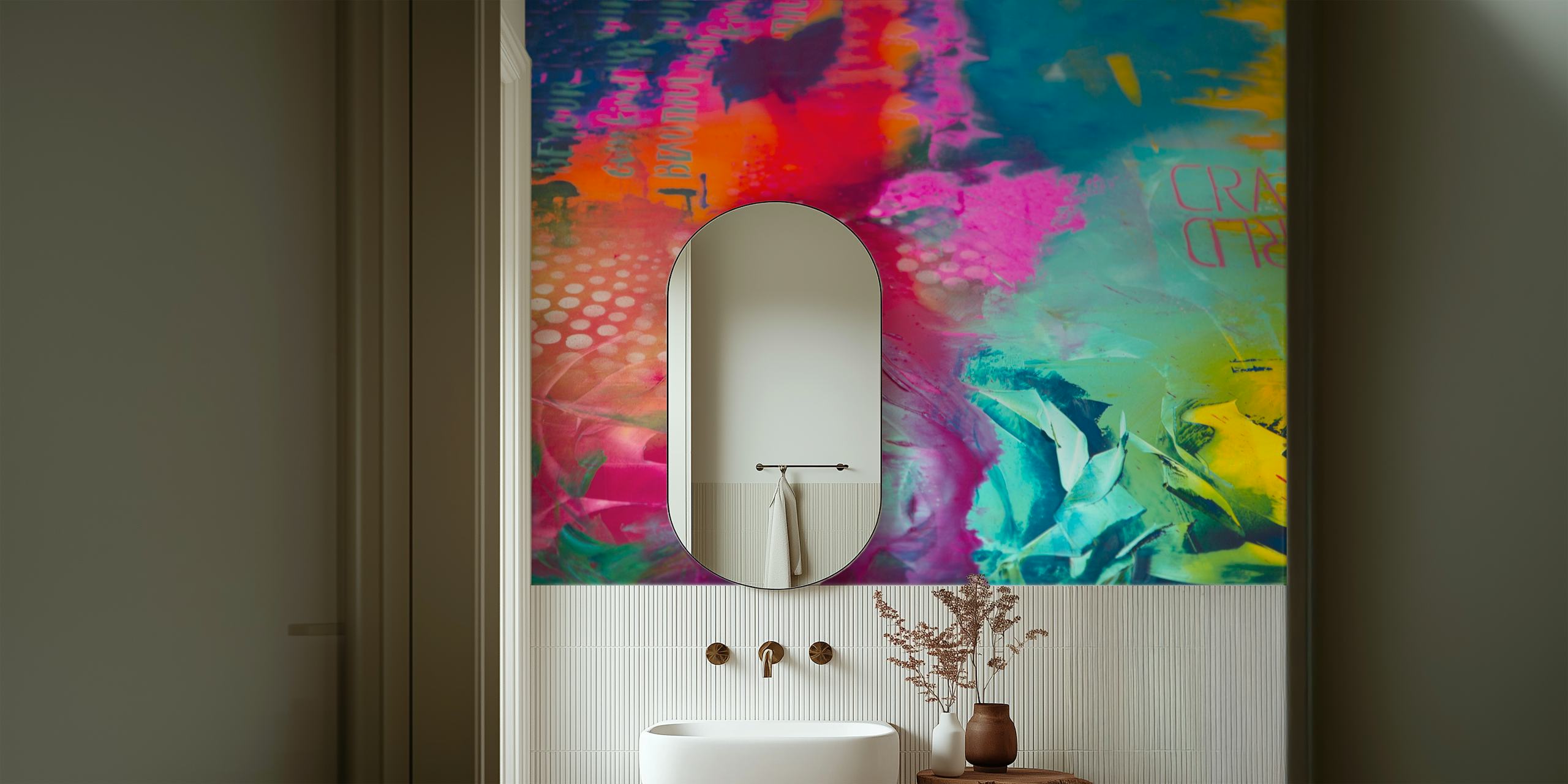 Colorful abstract wallpaper with vibrant pink, blue, and yellow patterns