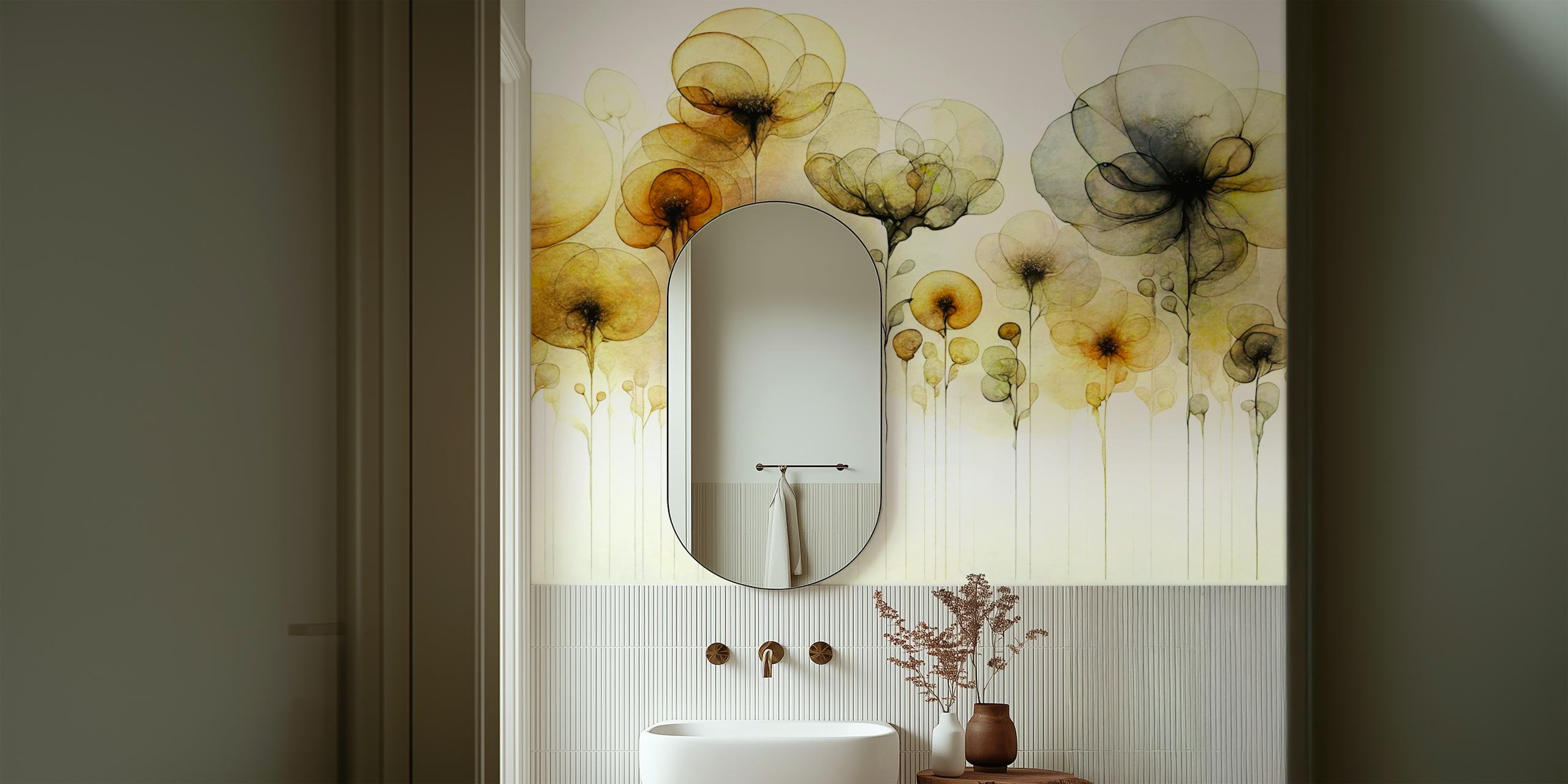 Design della carta da parati Ethereal Floral Art in una stanza